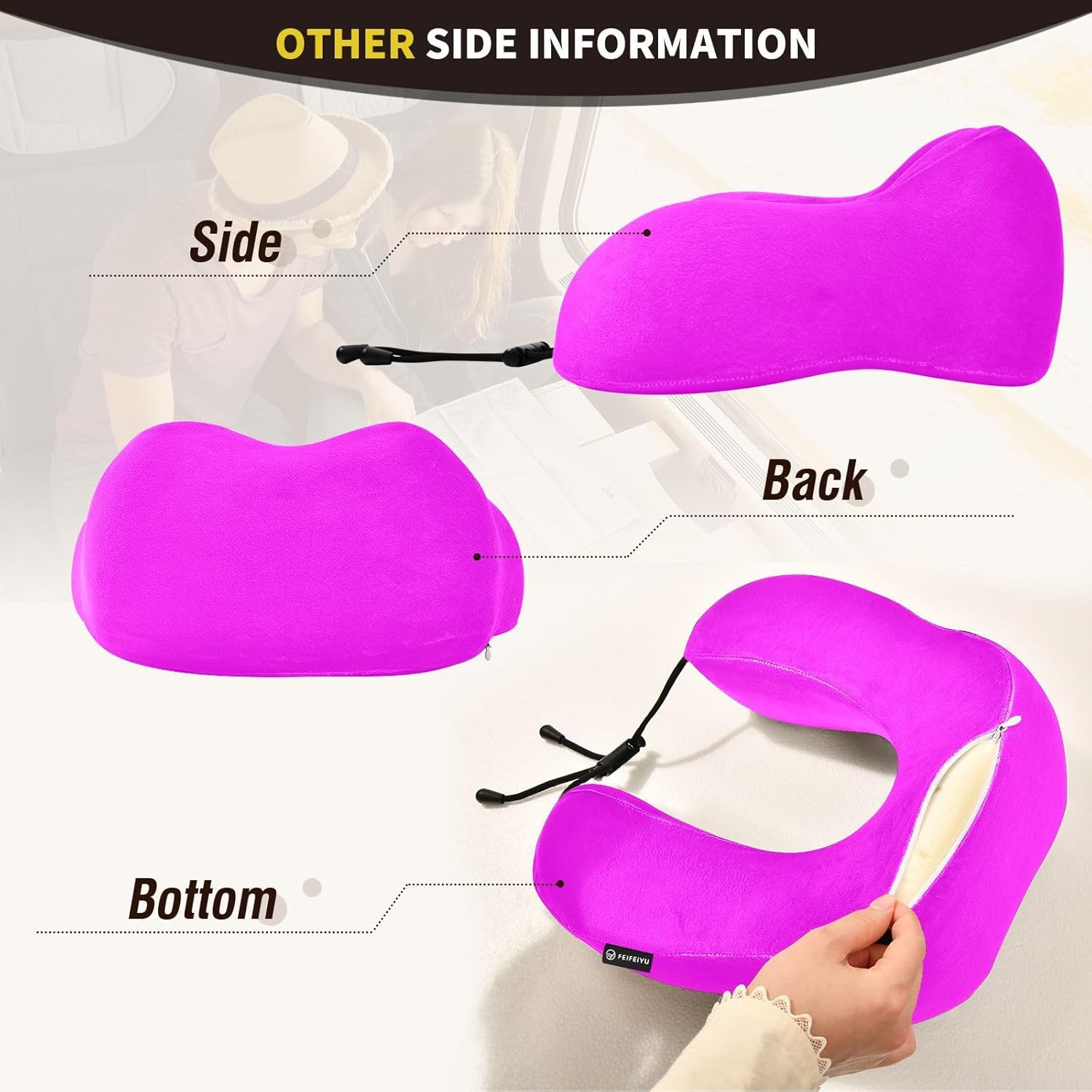 UMIRIKO Almohada de viaje magenta para el cuello para cama de viaje de coche, almohada de espuma viscoelástica en forma de U para el cuello, color
