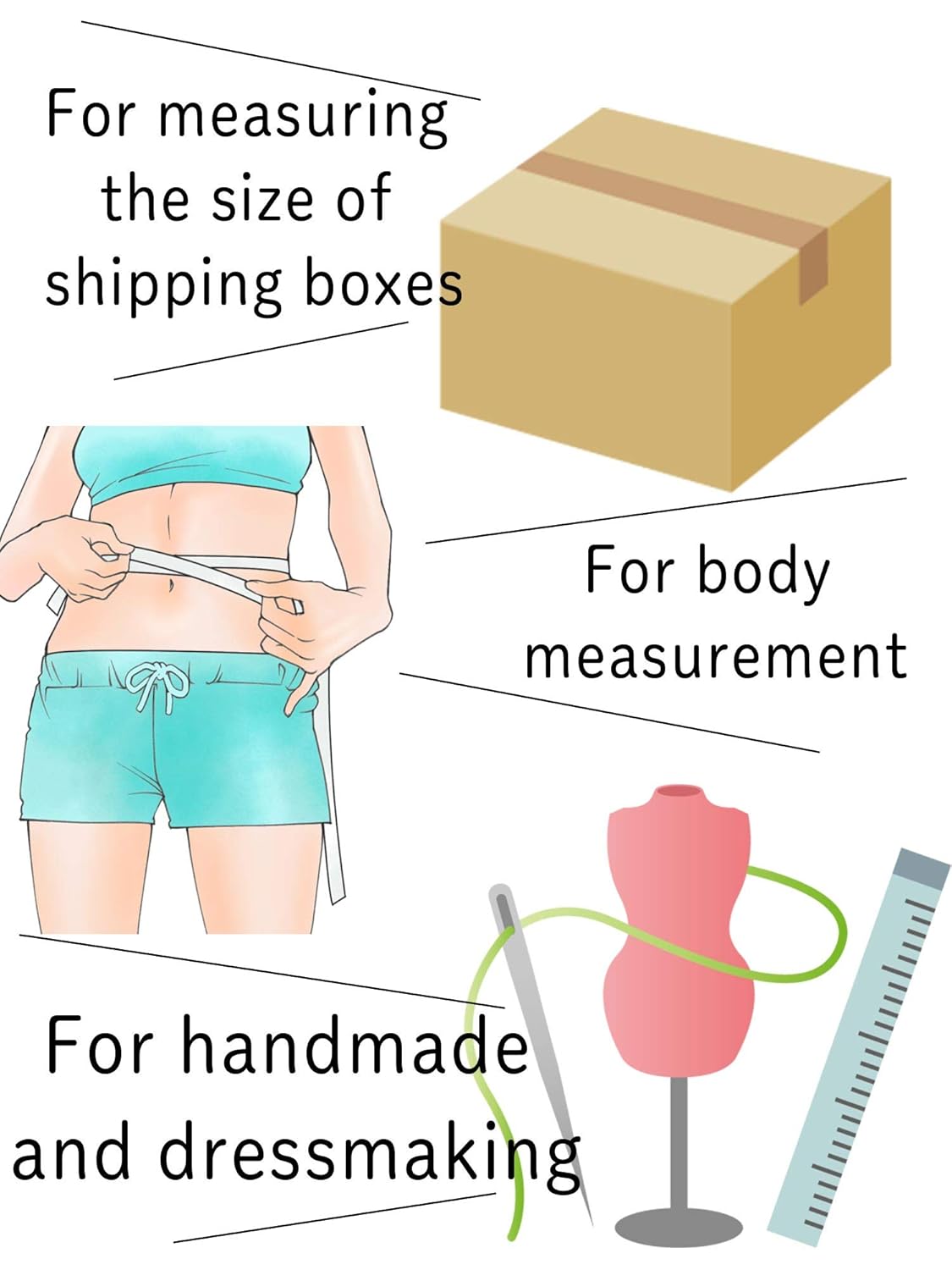 Cinta métrica para medir el cuerpo, cinta métrica retráctil de 79 pulgadas6.6 ft para coser tela corporal, medidas de doble cara (cuadrado, 1
