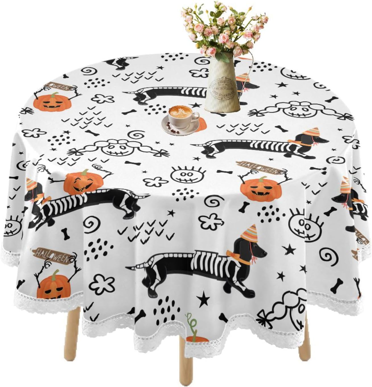 MCHIVER Mantel impermeable para mesas redondas, mantel de encaje para mesa de comedor al aire libre, cubierta de mesa de picnic, banquete, mesa