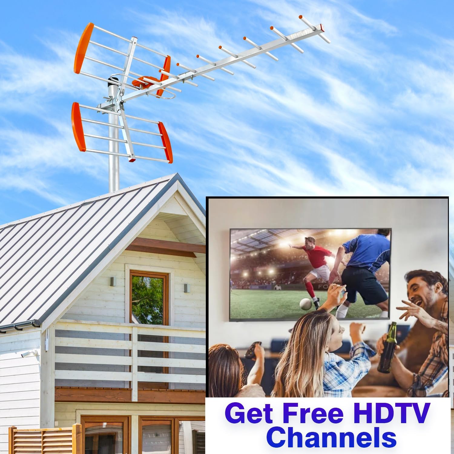 Antena de TV para exteriores de 120 millas de alcance compatible con recepción de canal 4K 1080P para antena digital HDTV, señal digital UHFVHF de