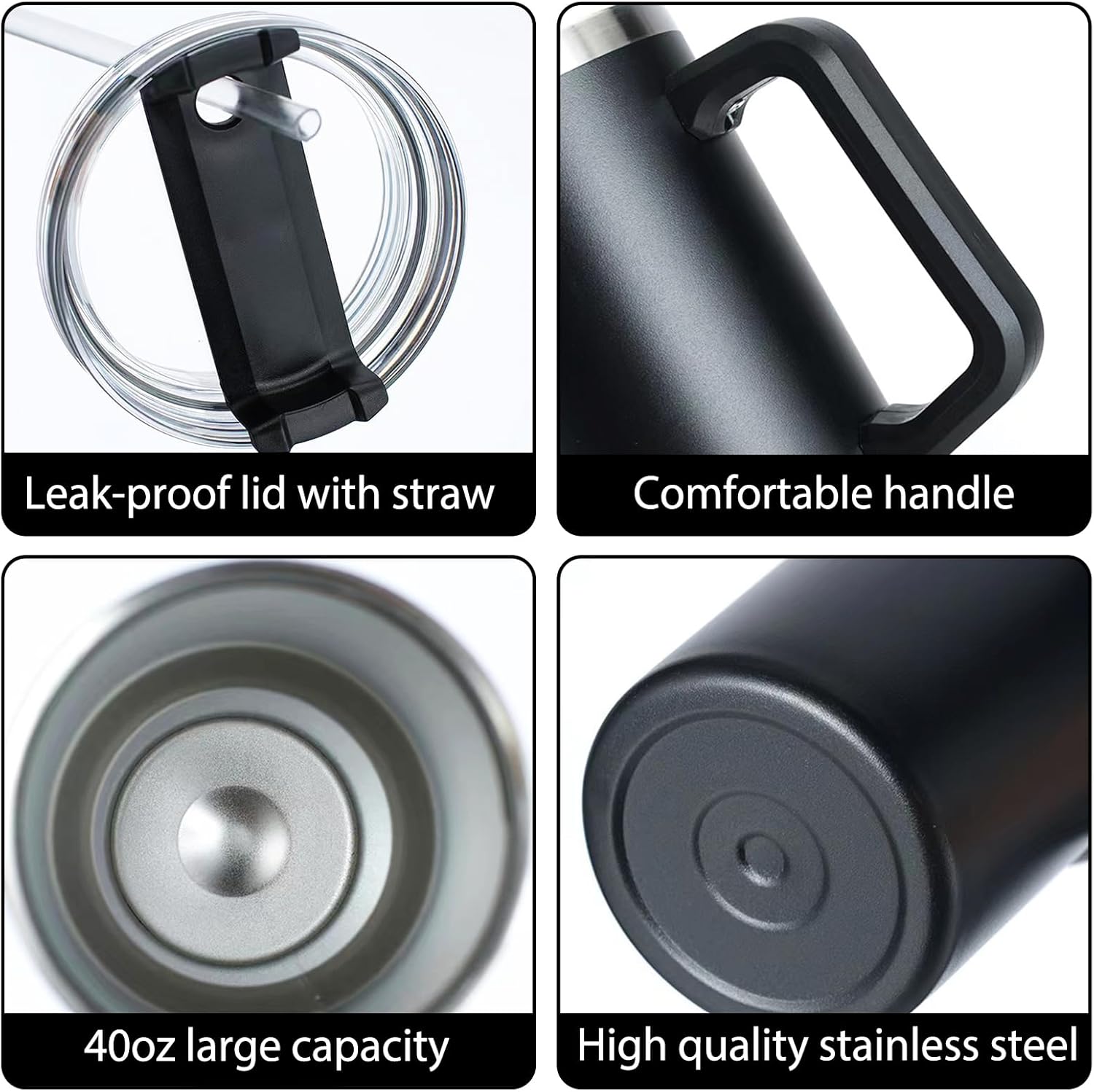 Xihedfd Vaso aislado de 40 onzas con asa, tapa de pajilla, acero inoxidable, doble pared, al vacío, taza de viaje, reutilizable, a prueba de fugas,