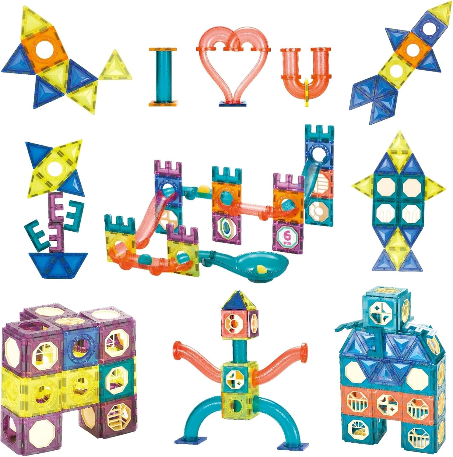 Marble Run – Juego de 262 piezas de azulejos magnéticos de bloques de construcción, juguete magnético de pista de carreras, juguete educativo STEM