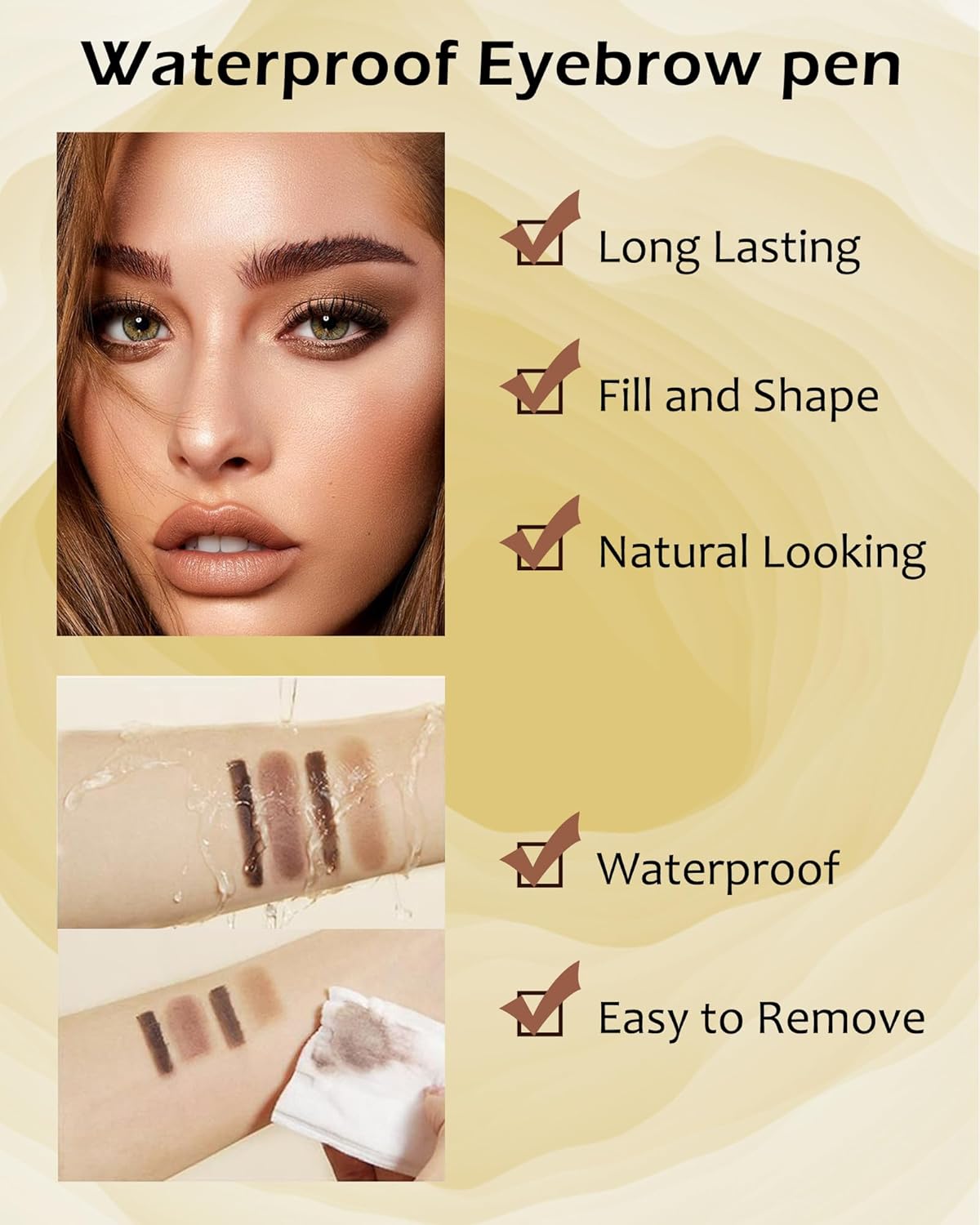 Gel de cejas y lápiz de cejas 2 en 1, lápiz retráctil de cejas marrón oscuro, gel impermeable para cejas, ultra fino de larga duración para un