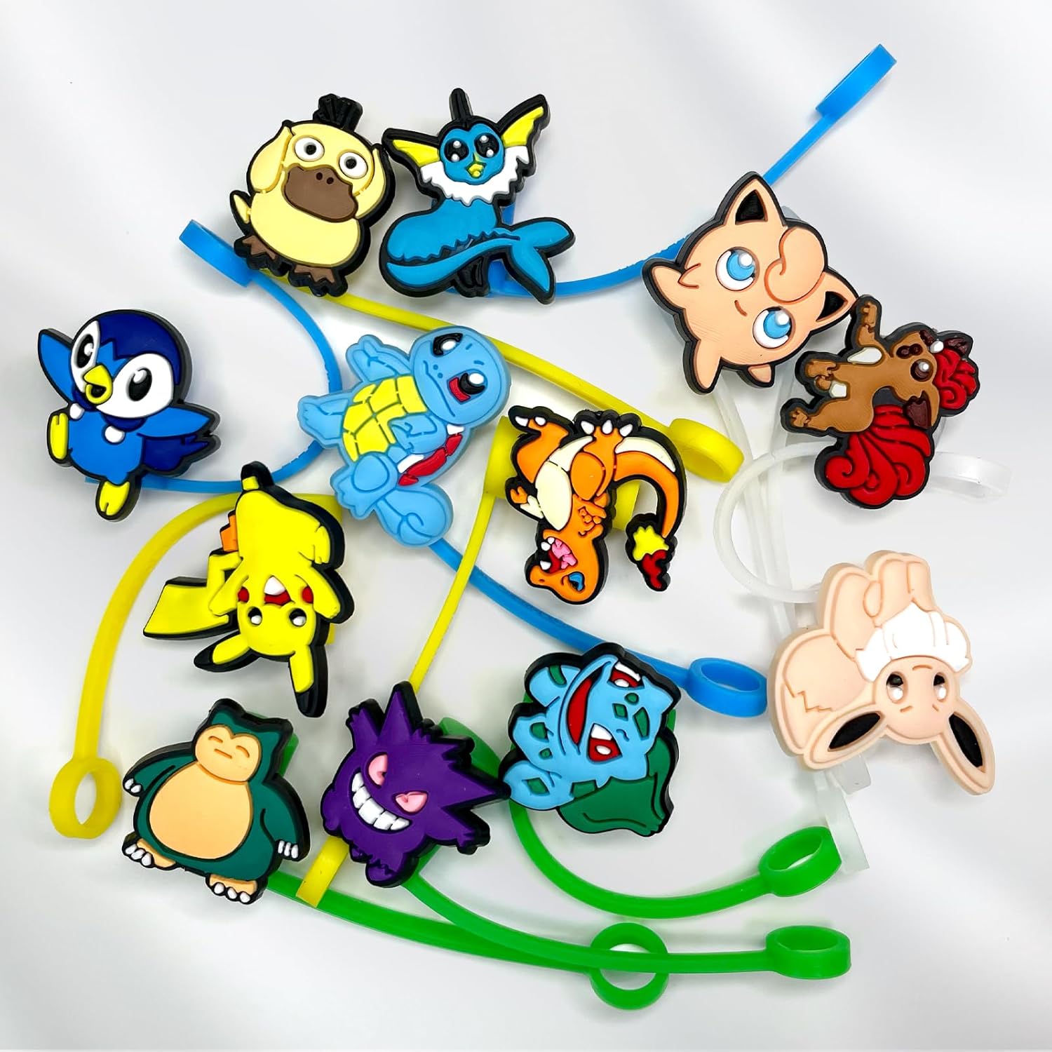 12 fundas de popote para vasos, bonito adorno de popote de dibujos animados, fundas de silicona para pajitas (12 unidades, anime de 0.315 in, 91)