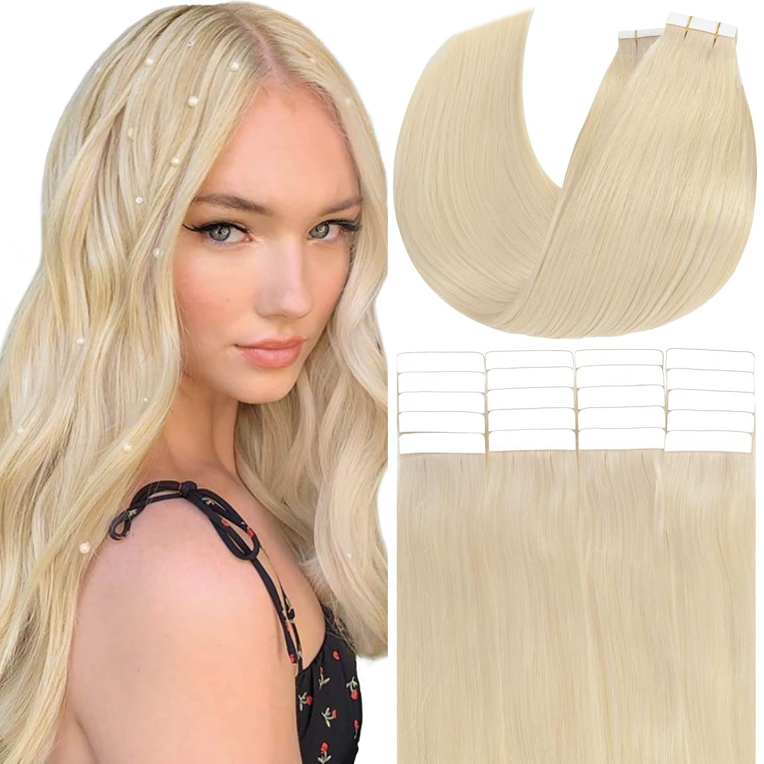 Anrosa Extensiones de cabello humano de 20 pulgadas con cinta adhesiva de alta calidad, cabello sedoso natural, 20 unidades, 1.76 onzas, extensiones