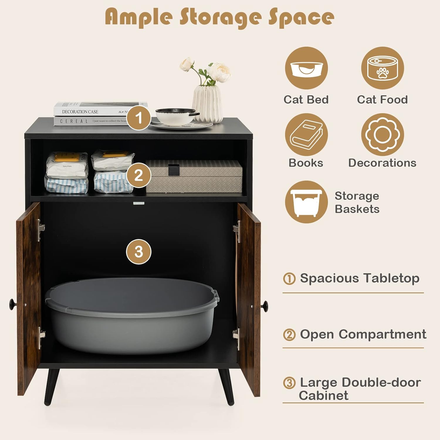 PETSITE Caja de arena para gatos, caja de arena cerrada de madera con estantes, caja de arena oculta mesa auxiliar para muebles