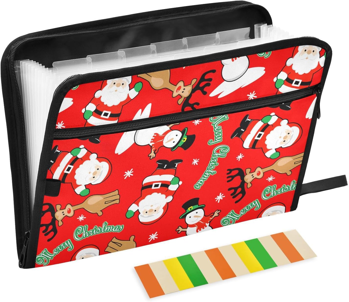 Carpeta de archivos expandible de Navidad de Papá Noel, organizador de documentos, carpetas colgantes con cremallera de 13 bolsillos para papeles de