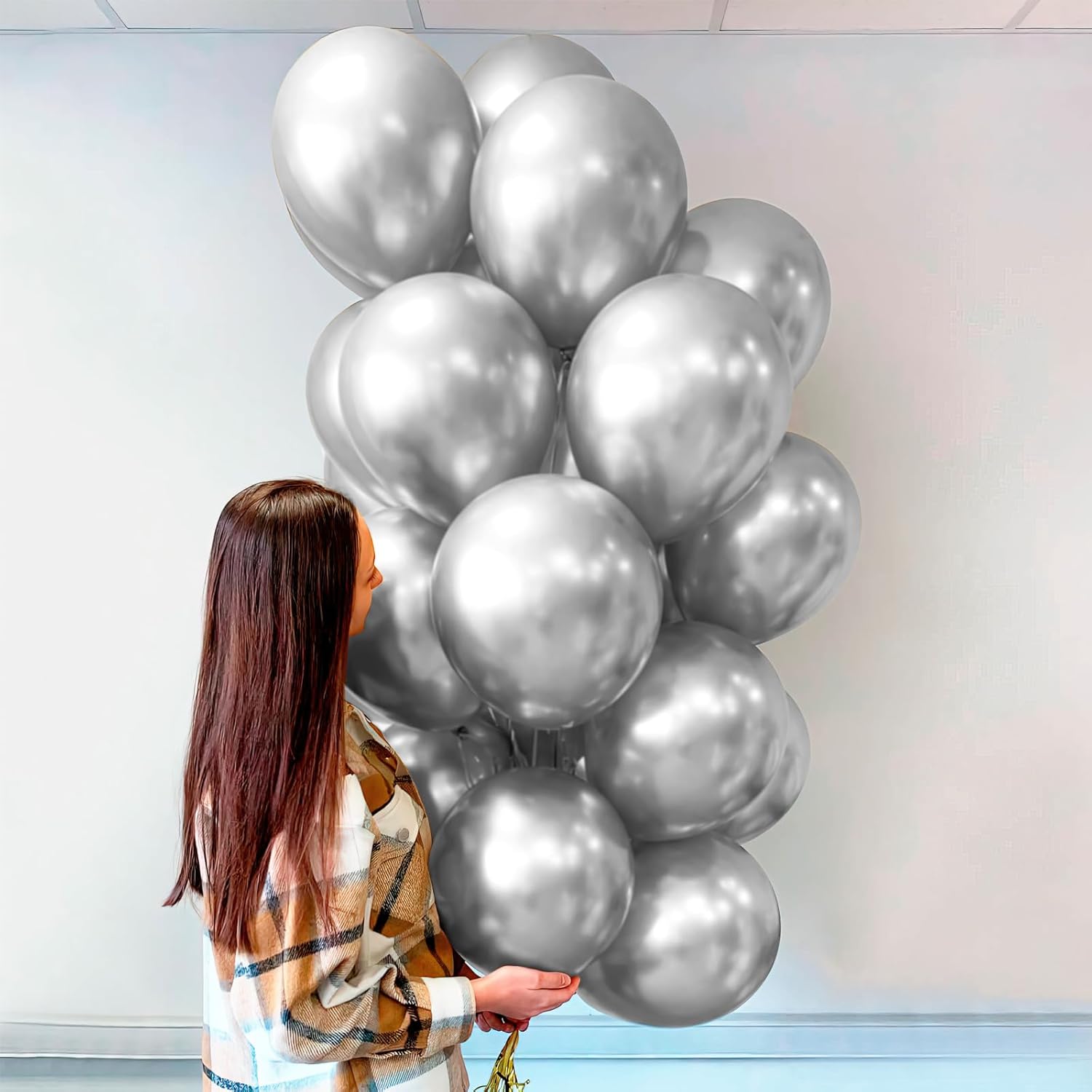Globos plateados, globos metálicos plateados, 50 unidades, globos plateados de 12 pulgadas, globos plateados metálicos, globos para decoración de