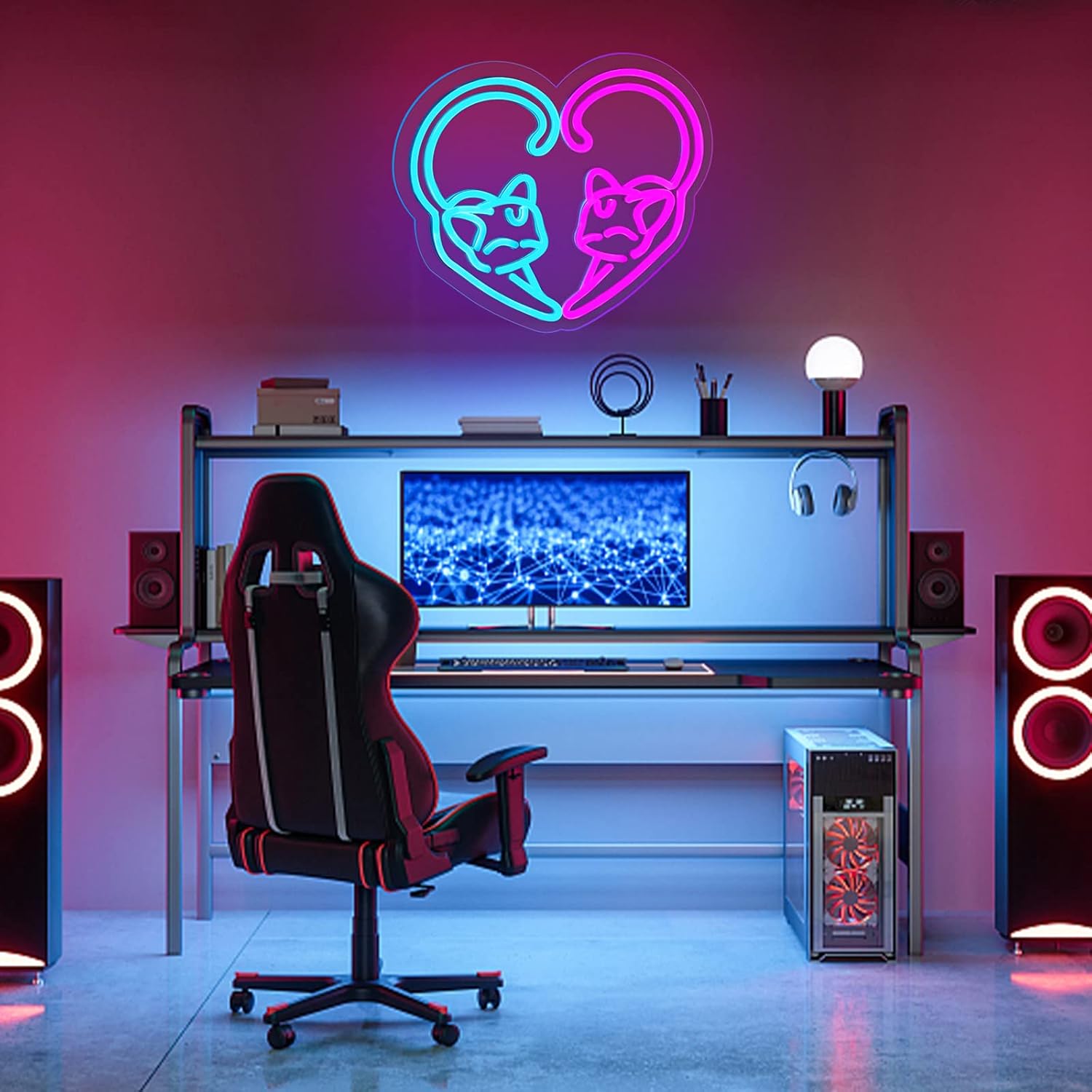 Letrero de neón con diseño de gato para niños, luces de neón LED, decoración de pared para amantes de los gatos, dormitorio, sala de juegos, USB