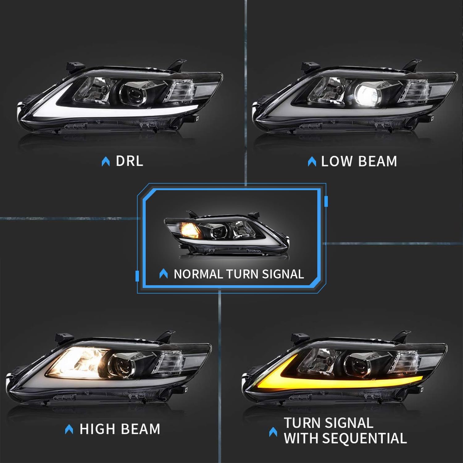 VLAND Faros delanteros de proyector LED compatibles con Toyota Camry Base, LE, SE y XL 2010 2011 (versión de EE. UU.) con secuencial