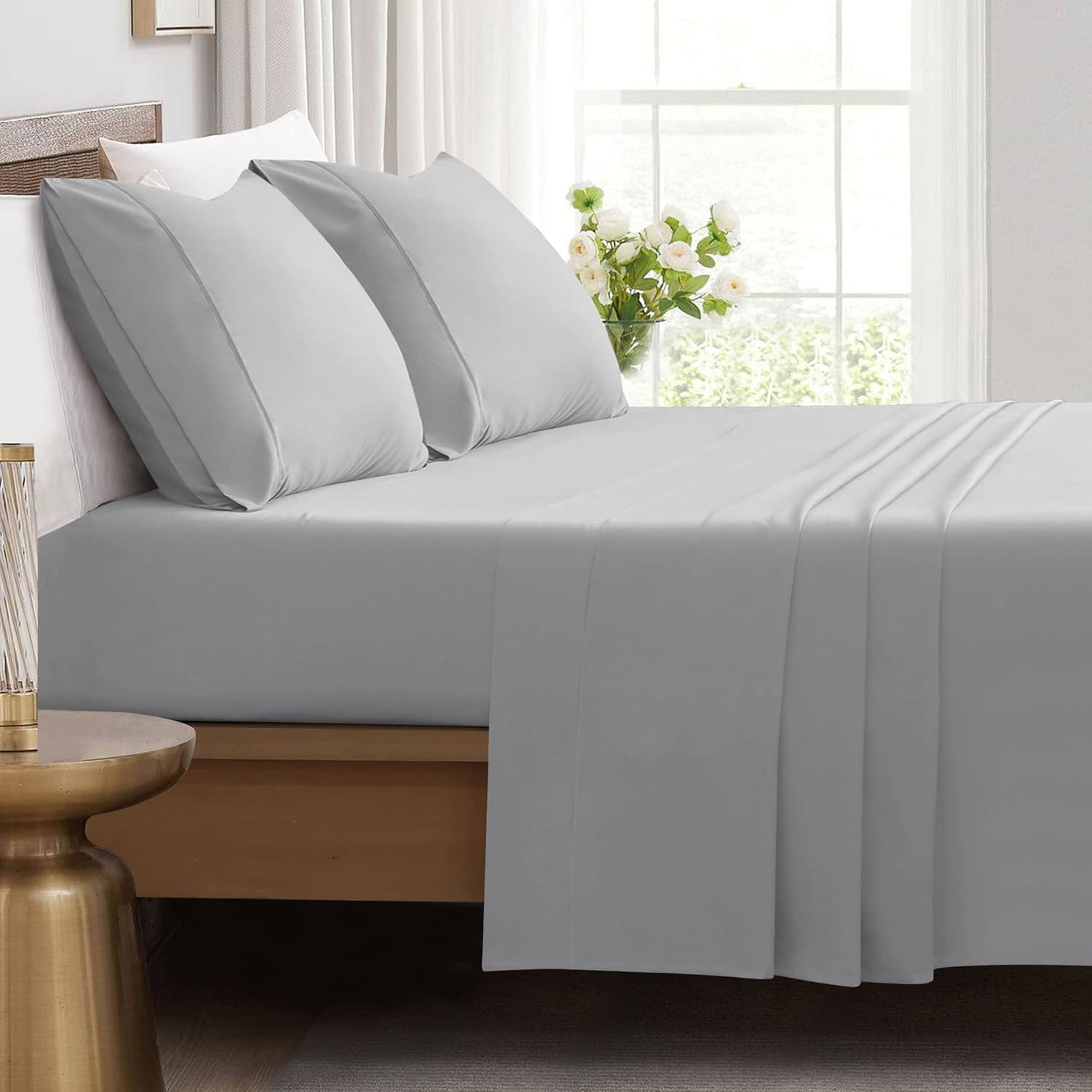 Juego de sábanas de 4 piezas tamaño individual XL de 800 hilos, 100% algodón, color marfil, juego de ropa de cama transpirable, se adapta a