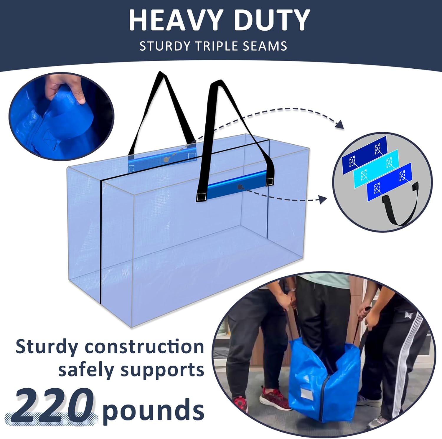 Bolsas de mudanza resistentes con asas fuertes, paquete de 6 bolsas de almacenamiento extra grandes con cremallera suave, bolsa de almacenamiento de