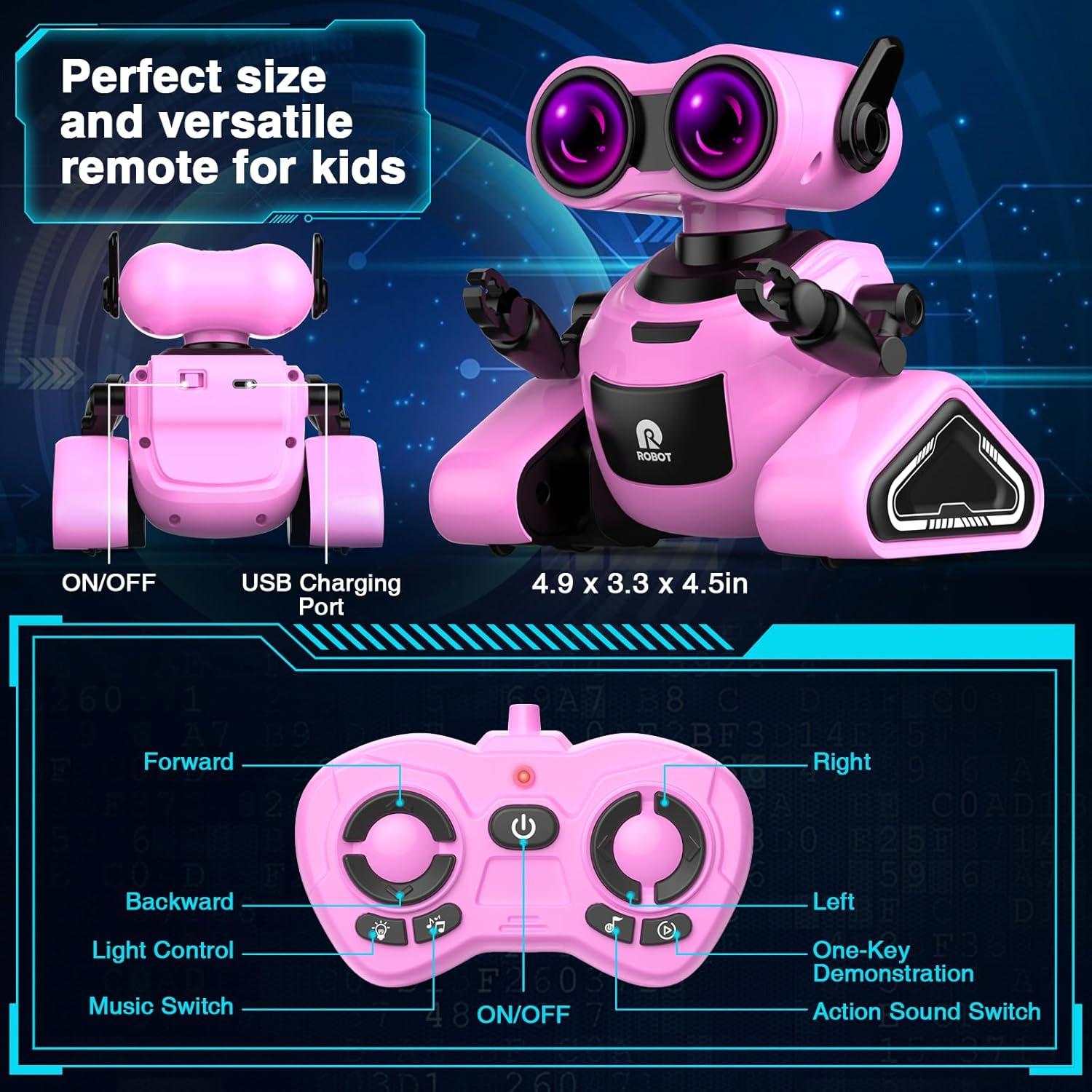 Yerloa Juguetes robot para niñas con calcomanías 3D para 3-5, juguetes de Pascua para bebés, juguete robot de control remoto para niños con música y