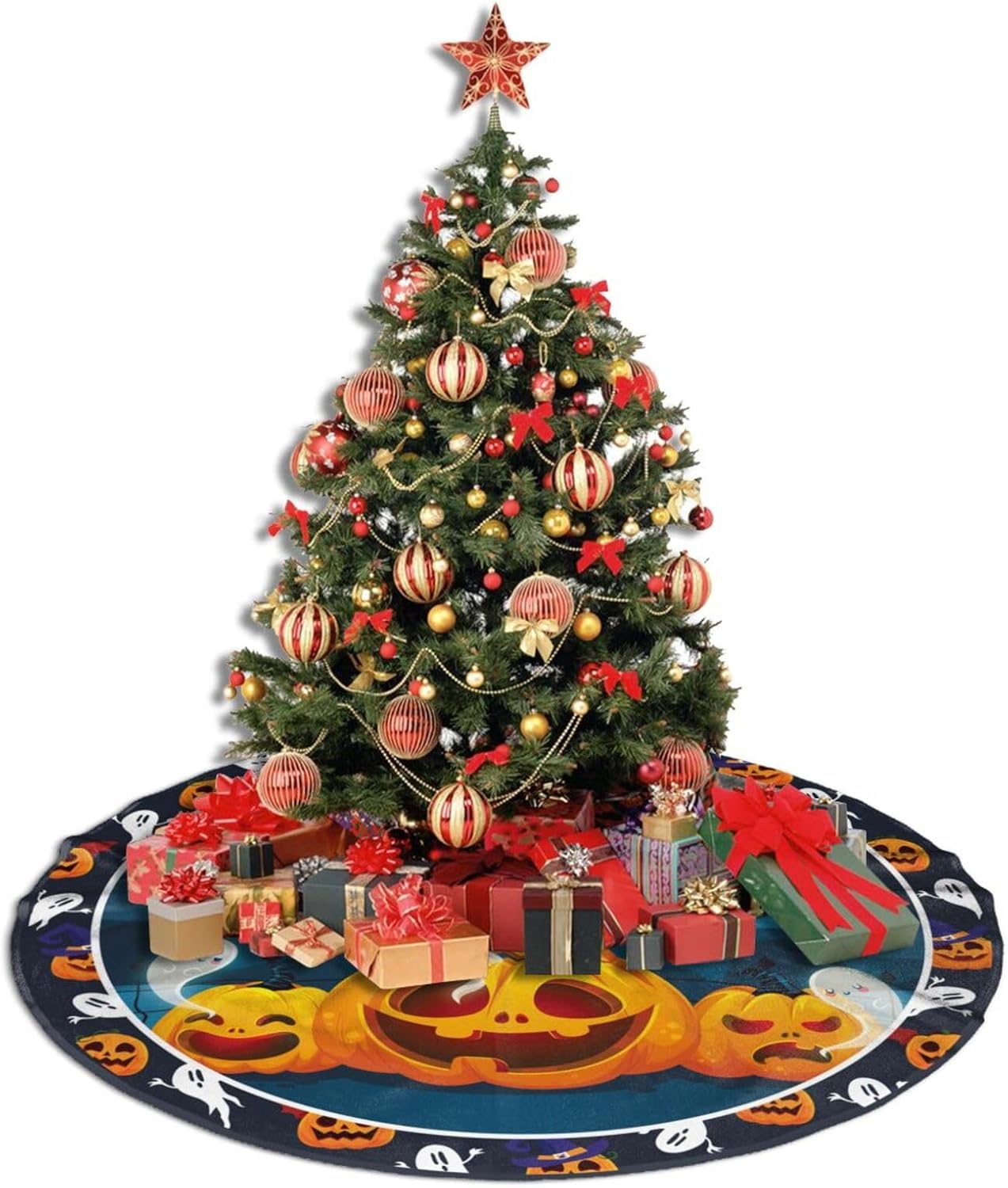 Falda de árbol de calabaza, falda de árbol de Navidad, Halloween, 36 falda de árbol con cordones simple para interiores y exteriores, decoración del