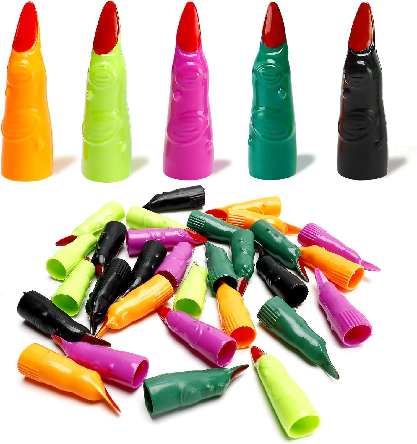 30 dedos de bruja falsos de plástico, coloridos para niños, para leer Halloween, dedos de bruja para fiesta, cosplay, accesorio de disfraz de 5