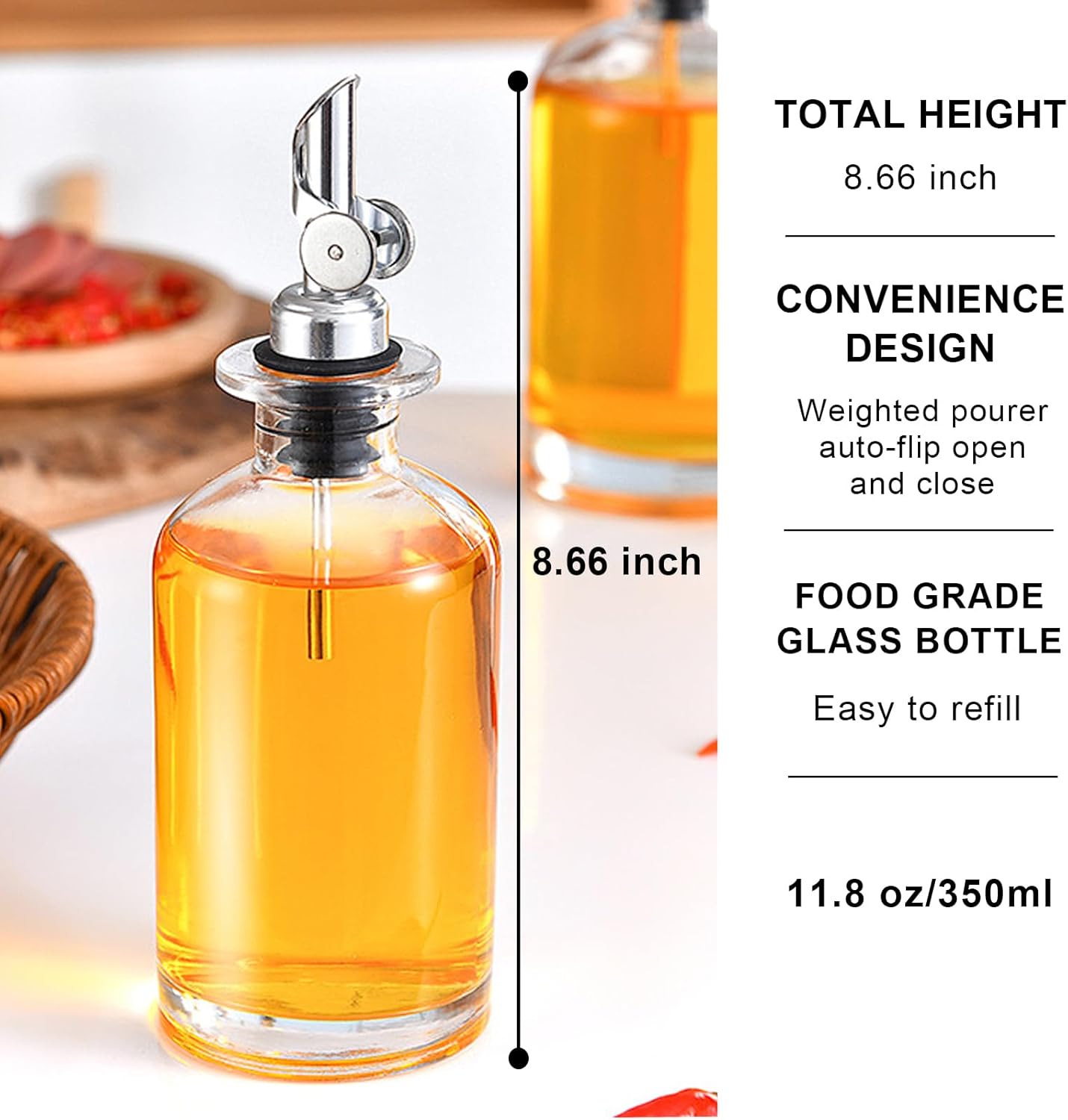 WAFJAMF Juego de 2 botellas dispensadoras de aceite de oliva para cocina, dispensador de botellas de aceite de cocina de vidrio con vertedores
