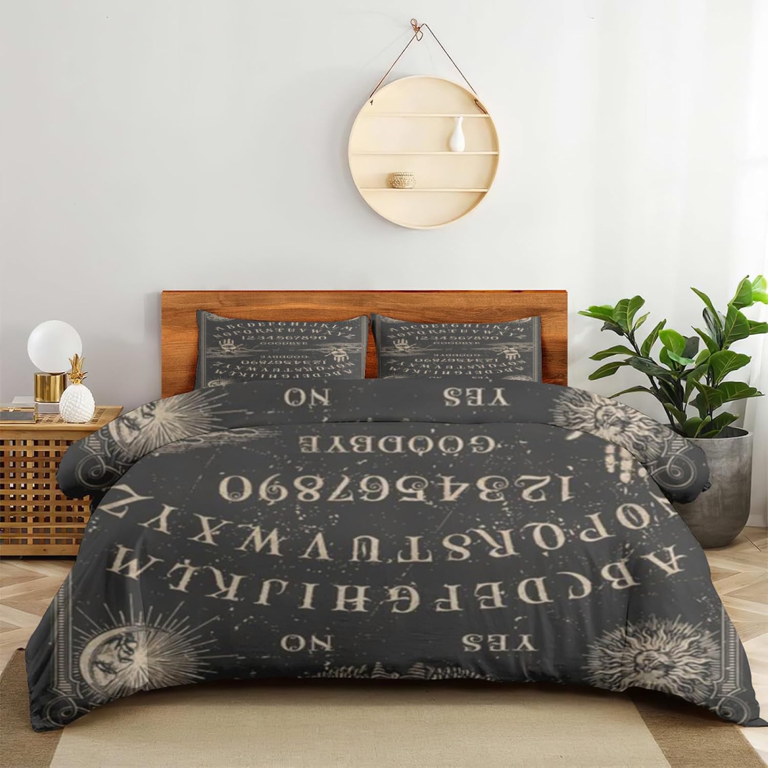 Juego de sábanas de cama, diseño vintage de esqueleto, tablero de Ouija con alas, suave juego de funda de edredón de 3 piezas, cómodo 1 funda de