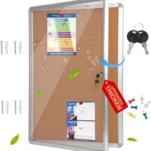 Tablero de anuncios de corcho cerrado grueso de 36 x 24 pulgadas (9 x A4), marco de aluminio, tablero de anuncios con cerradura resistente a los Tablero de anuncios de corcho cerrado grueso de 36 x 24 pulgadas (9 x A4), marco de aluminio, tablero de anuncios con cerradura resistente a los