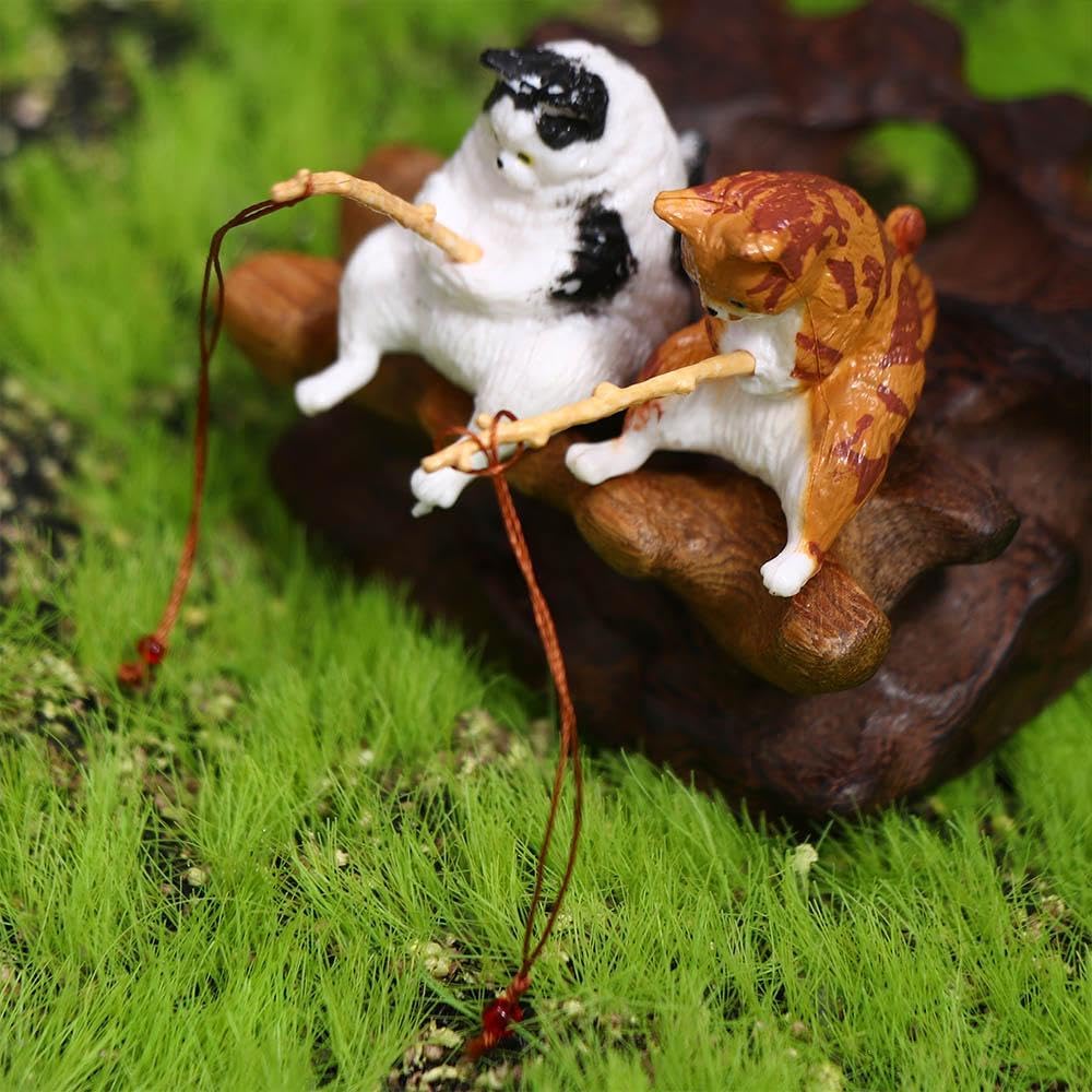 Figura de pesca de gato, mini linda estatua de gato, decoración de pecera, adornos para acuario, figuras en miniatura, estatuas de animales, adornos