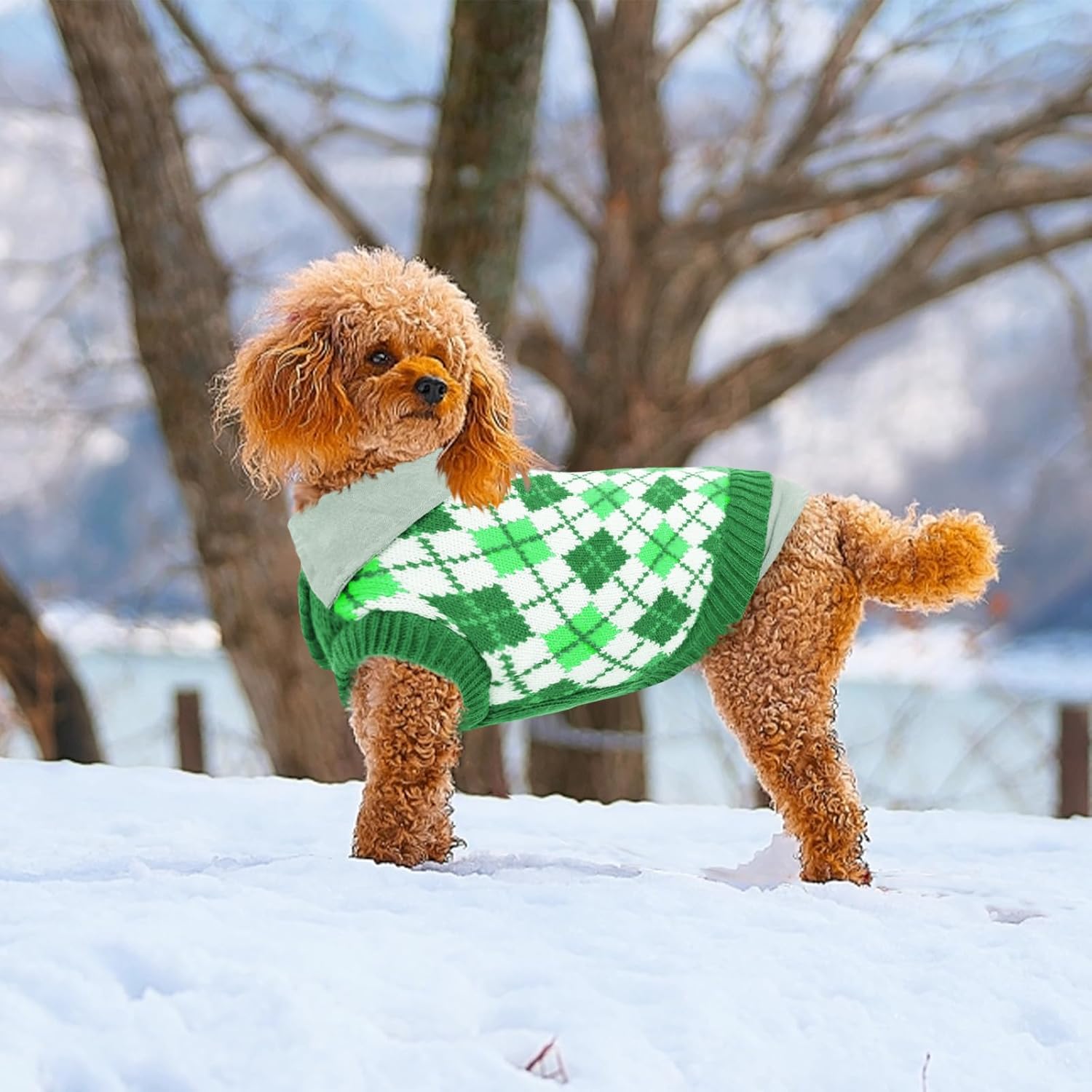 ASENKU Suéter cálido para perro, suéter de punto para cachorros, suéter de invierno suave para perros pequeños, traje de cuello alto a cuadros,