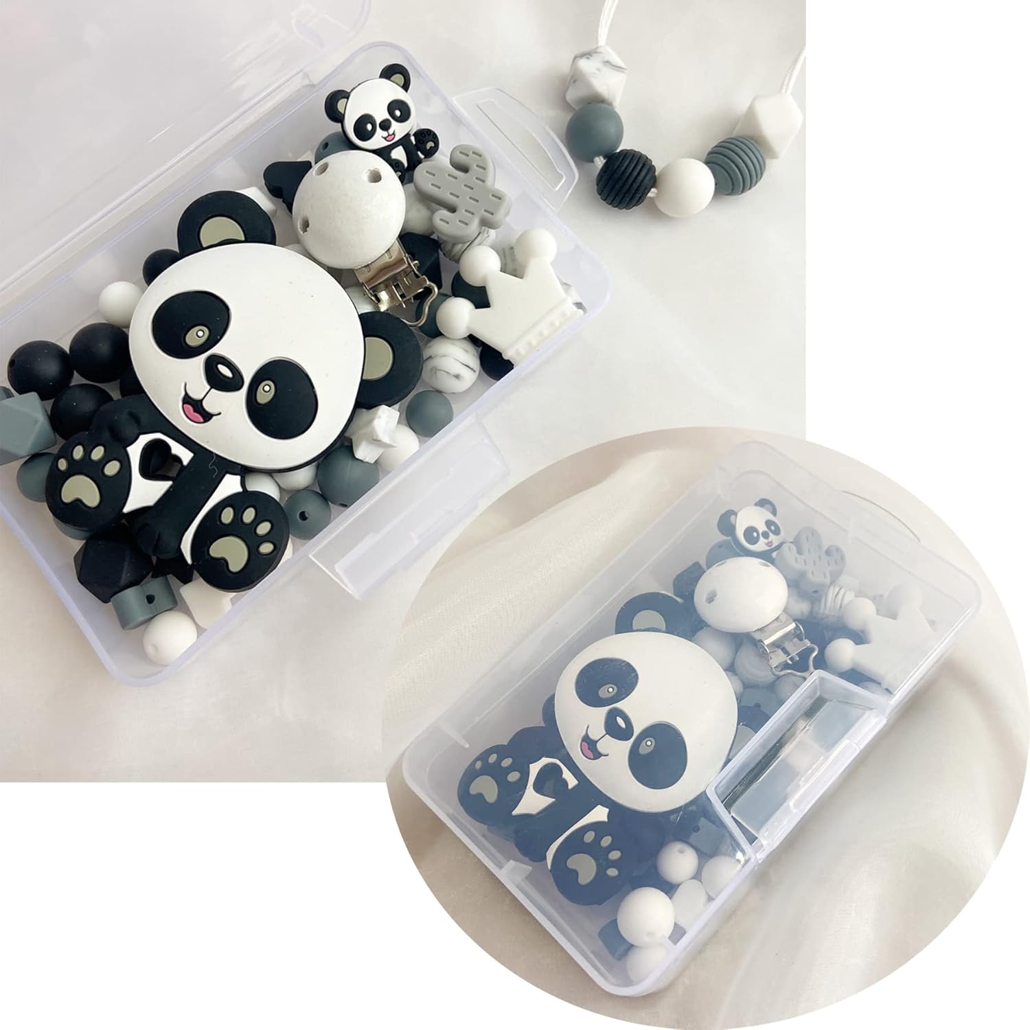 Juego de pandas de cuentas sueltas de silicona, collar de bricolaje, accesorios de joyería
