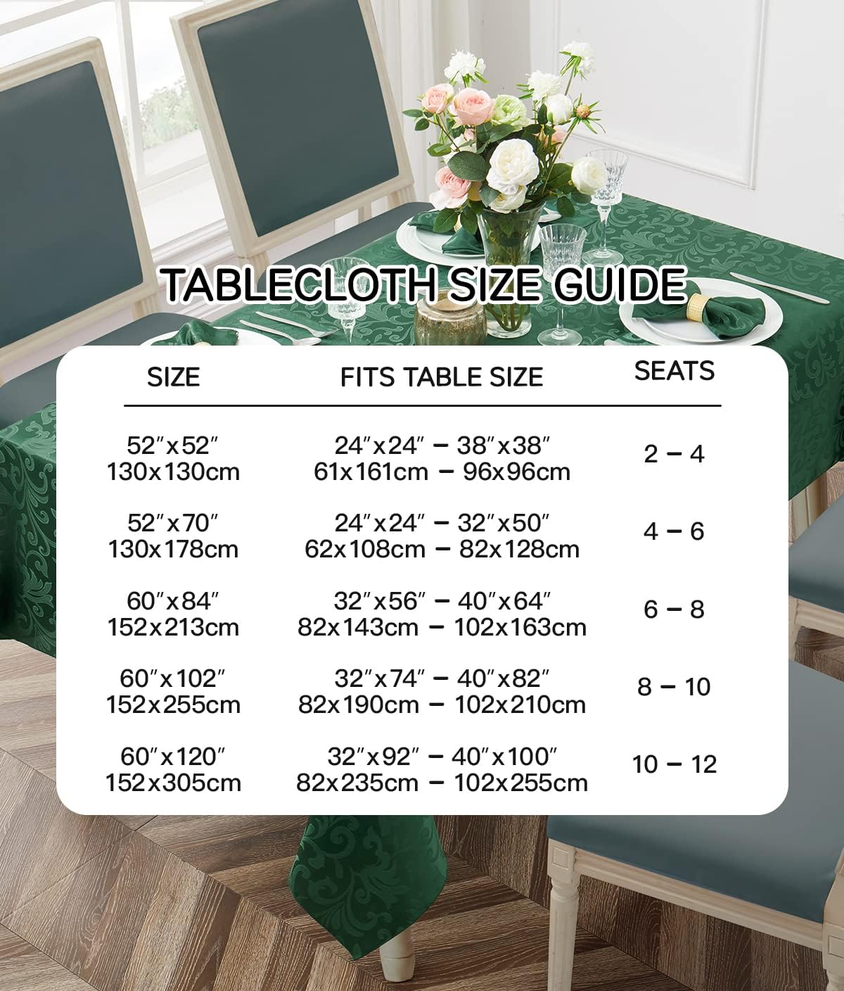 HommxJF Mantel rectangular de damasco de desplazamiento verde jacquard, 60 x 120 pulgadas, mantel lavable para mesa de comedor, fiestas de bufé y