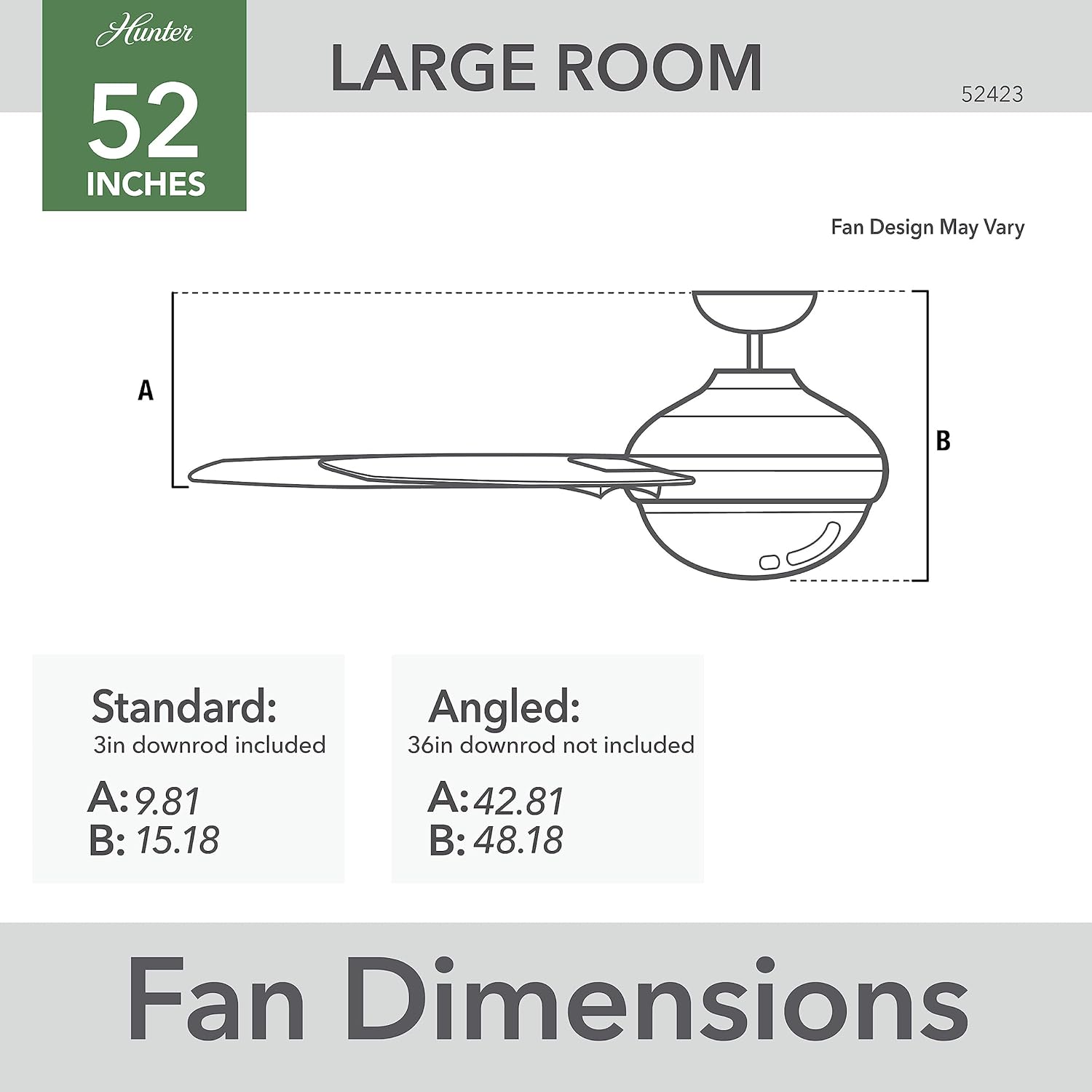 Hunter Fan Company 52423 Burroughs Ventilador de techo, 52 pulgadas, plateado mate