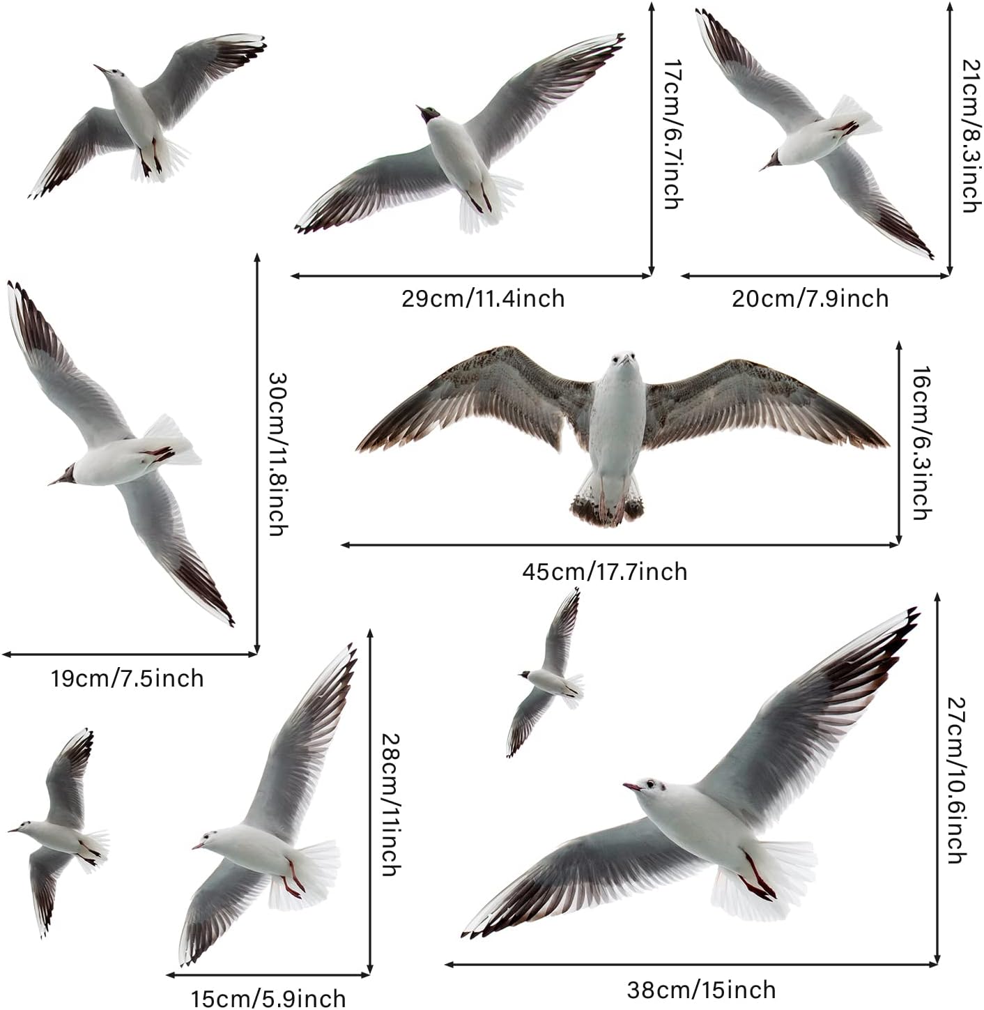 MEFOSS Calcomanías de pared de gaviota 3D para despegar y pegar, calcomanías de vinilo para decoración de pared de pájaros marinos voladores para