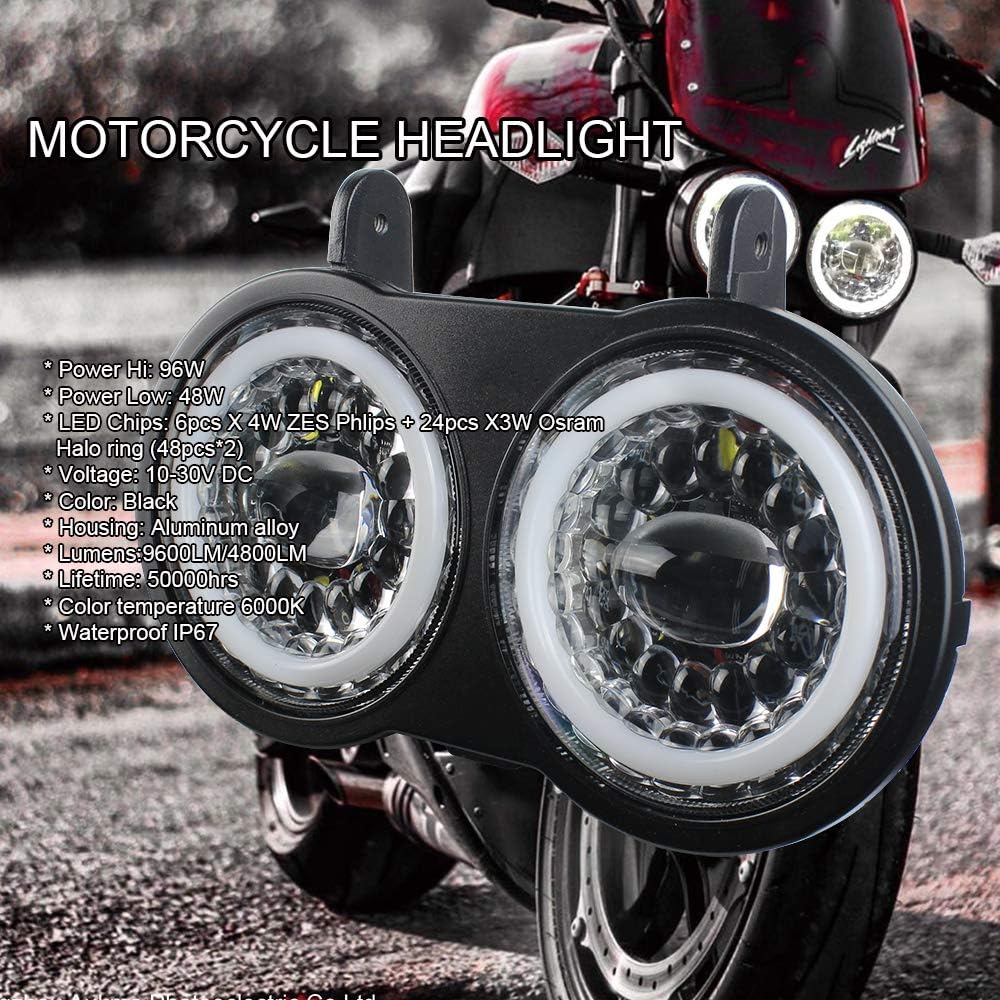 KUQIQI Buell XB – Proyector de faros delanteros LED para motocicleta, luces duales con halo blanco DRL, apto para Buell xb Modelo 2003 2004 2005