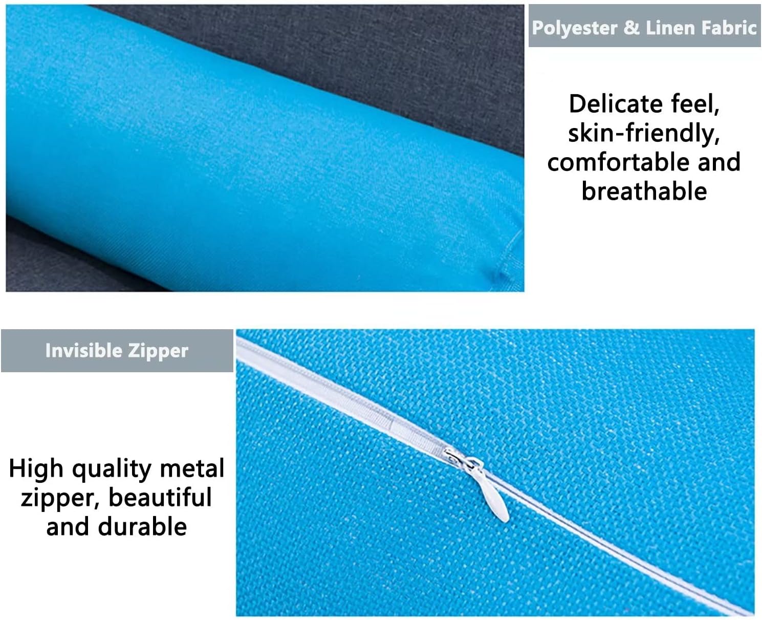 Almohada cilíndrica redonda azul con funda extraíble lavable, almohada de cuerpo completo, alivio de cuello y columna durante el sueño, 39 pulgadas