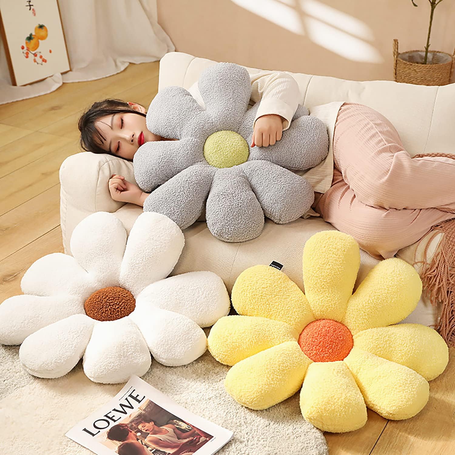 Almohada pequeña con diseño de margarita, cojín de tatami, cojín de pétalos, cojín para asiento de automóvil, cojín para asiento de automóvil. (19