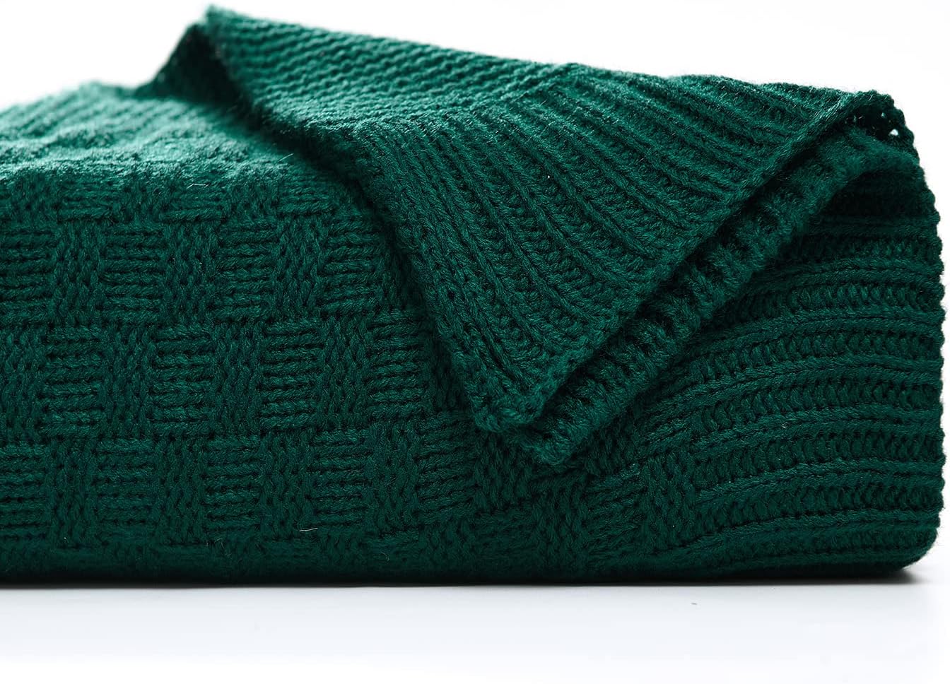 jinchan Manta de punto trenzado a cuadros, color verde oscuro, para sofá, manta de cama, manta de punto para decoración de viaje, 50 x 60 pulgadas