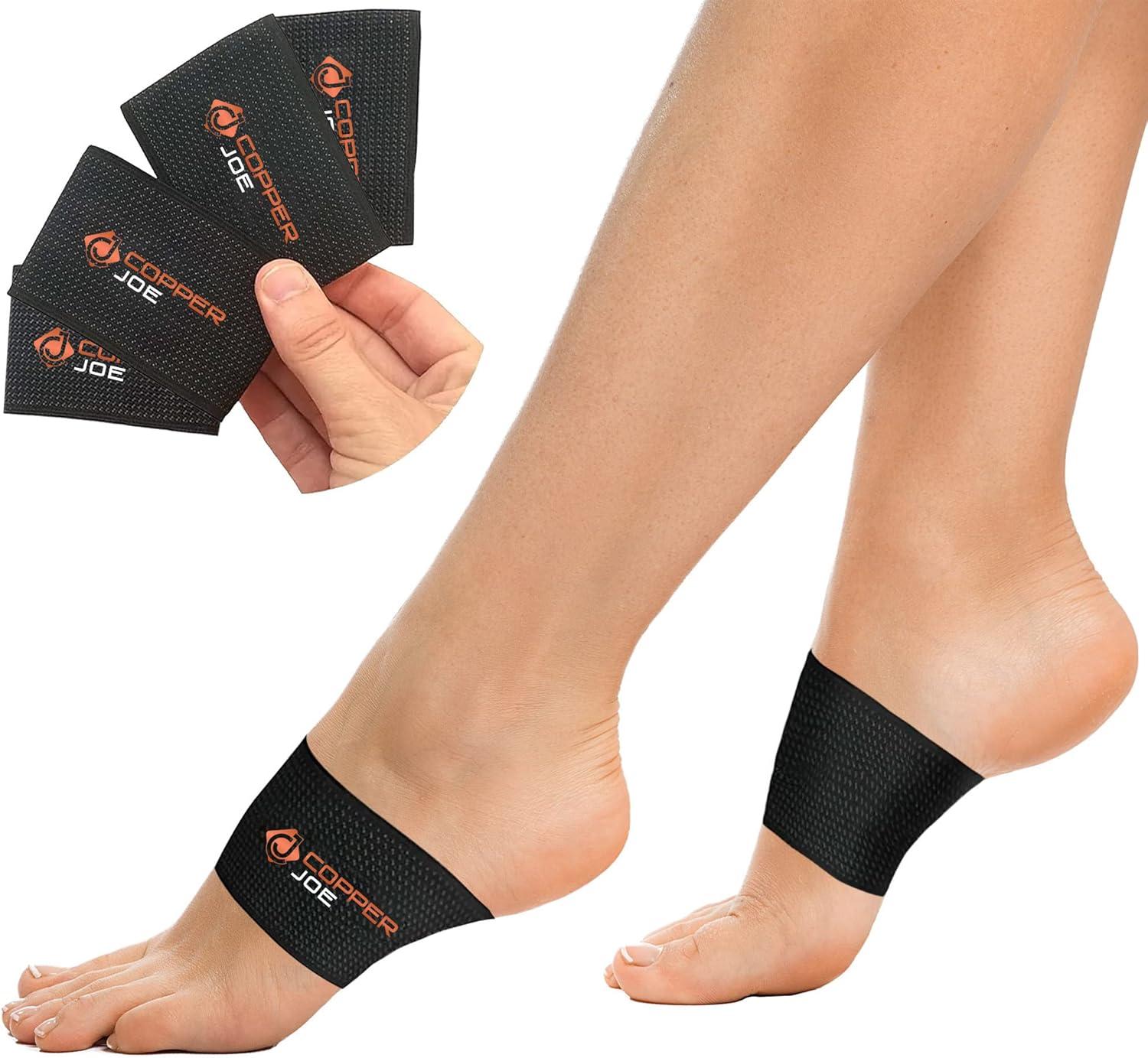 Copper Joe Paquete de 4 fundas de compresión para soporte de arco de pie, alivio de la fascitis plantar, soporte de pie para dolor y fascitis