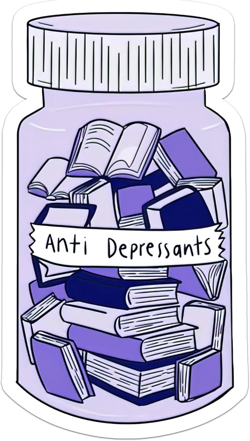 Milleyz – Calcomanías antidepresivos de libro, calcomanías para amantes de los libros, calcomanías bonitas, calcomanías de libro, calcomanías de
