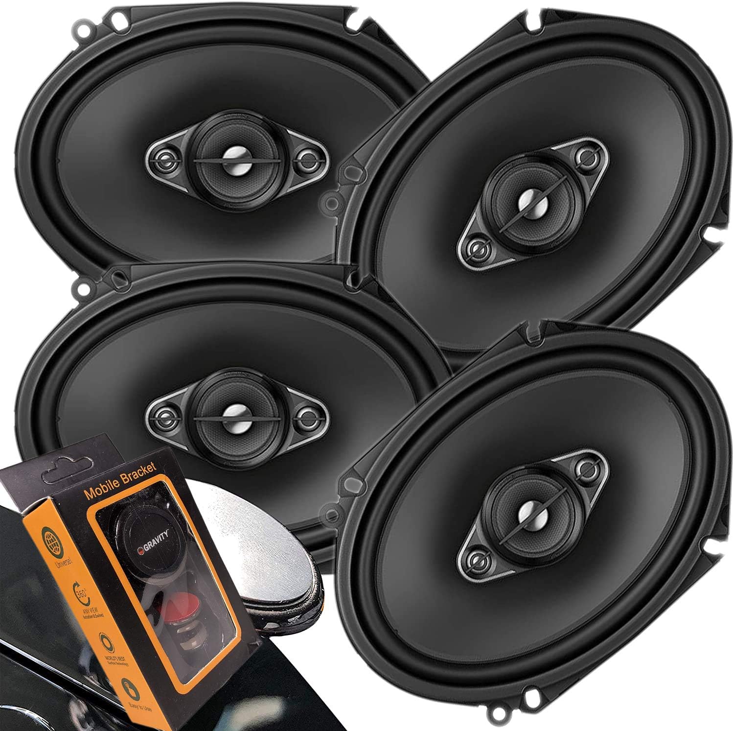 Pioneer TS Series 350W Max 6″ x 8″ Serie A Altavoces coaxiales de 4 vías para coche con imán de gravedad Soporte para teléfono (4 altavoces)