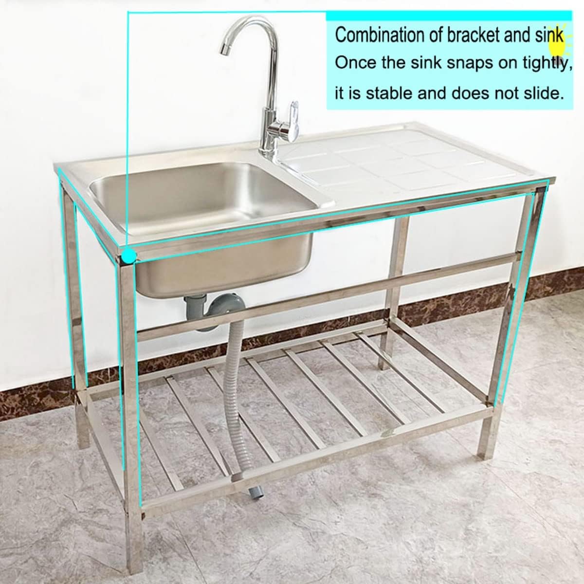 Fregadero de cocina independiente plateado de 30 pulgadas, fregadero de acero inoxidable para interiores y exteriores, lavabo de mano con banco de