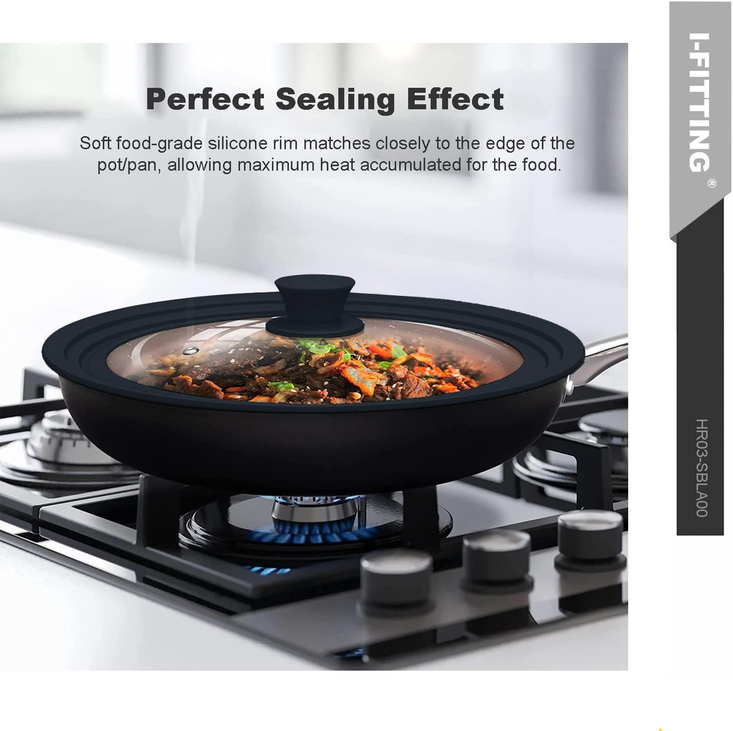 Tapa universal para ollas, sartenes y sartenes, vidrio templado HR Huare Technology con borde de silicona resistente al calor, apto para
