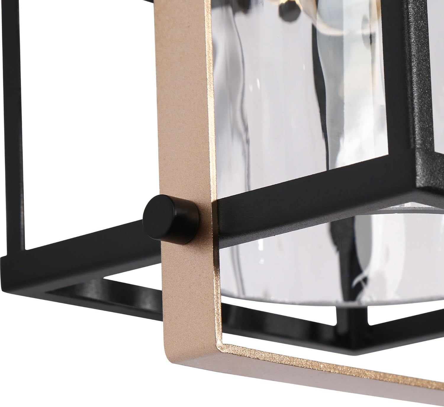 Luces de pared para exteriores, apliques de pared exterior con vidrio texturizado, agua dorada negra y luz rectangular antioxidante para porche,
