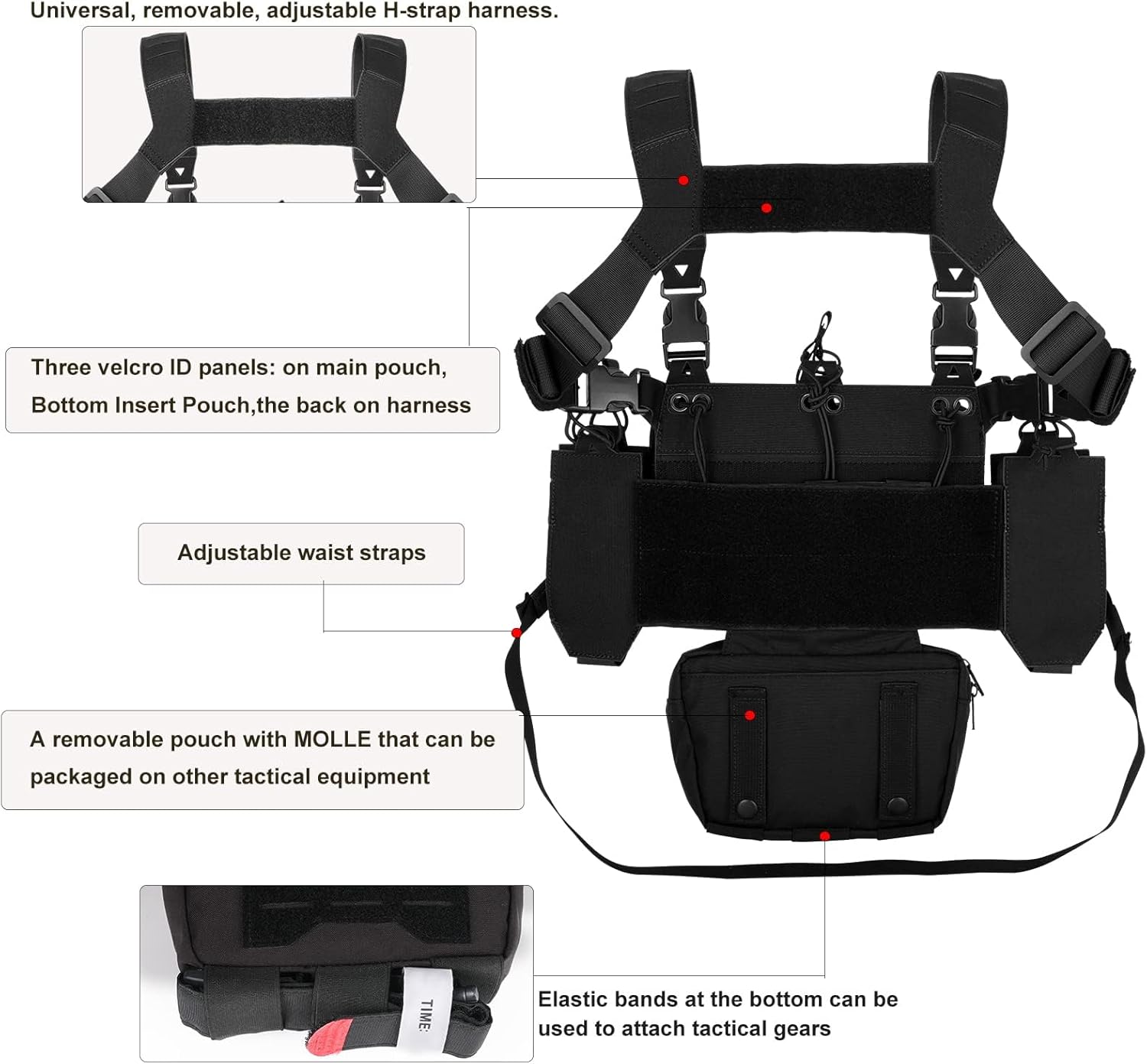 BOMTURN Chest Rig Tactical Chest Rig 1000D Molle Micro Chest Rigs Adjustable Detachable Modular Vest with Mag Pouch