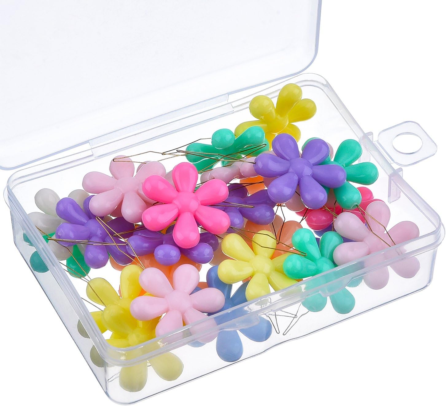 TecUnite 30 enhebradores de agujas con caja transparente, cabeza de flor de plástico multicolor, enhebrador de agujas para coser a mano