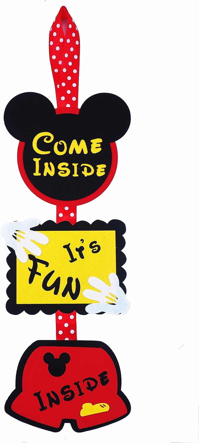 Cartel de puerta de cumpleaños de Mickey Mouse – Percha de bienvenida – Decoraciones – Suministros – Cartel de cumpleaños – Come inside its fun