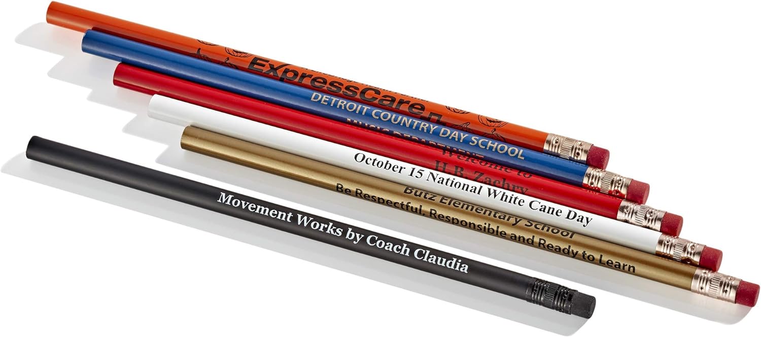 Pencil Guy Lápices redondos impresos personalizados promocionales 144 a una caja. 19 color(es) para elegir!