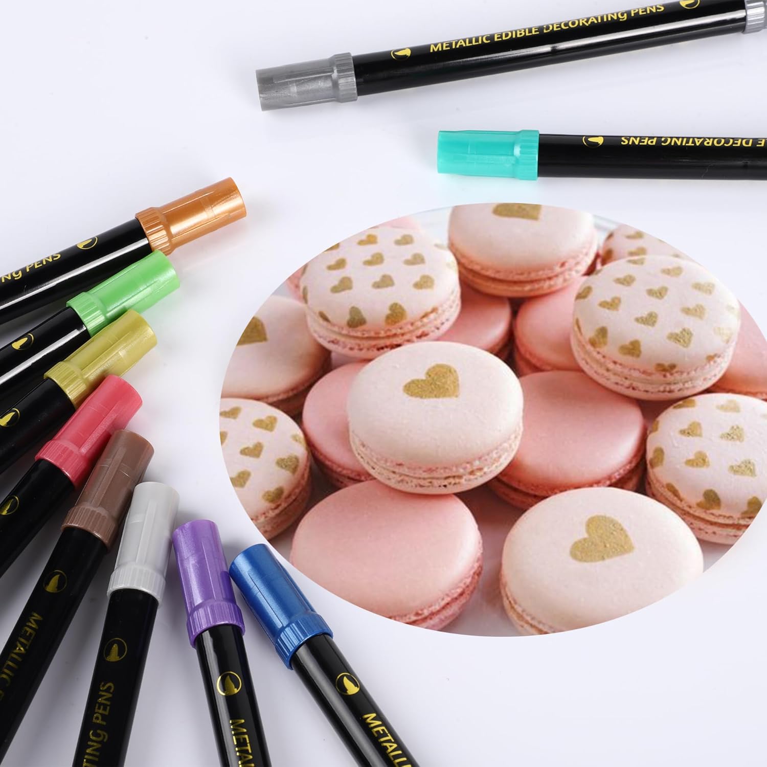 Marcadores metálicos comestibles, 10 bolígrafos dorados de grado alimenticio para decoración de galletas, tartas, cupcakes, fondantes, horneados