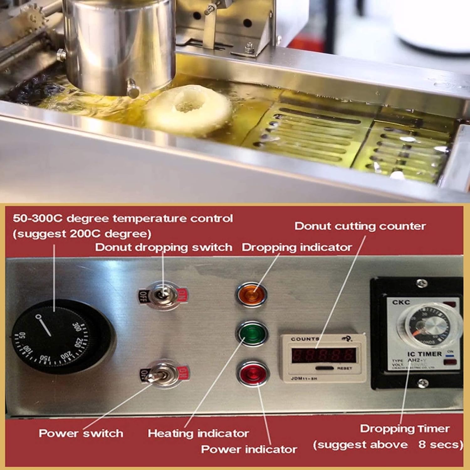 Máquina automática comercial para hacer donuts de una hilera, freidora de donas, con moldes de 3 tamaños y tolva de 7 L, para Food Street, Snack