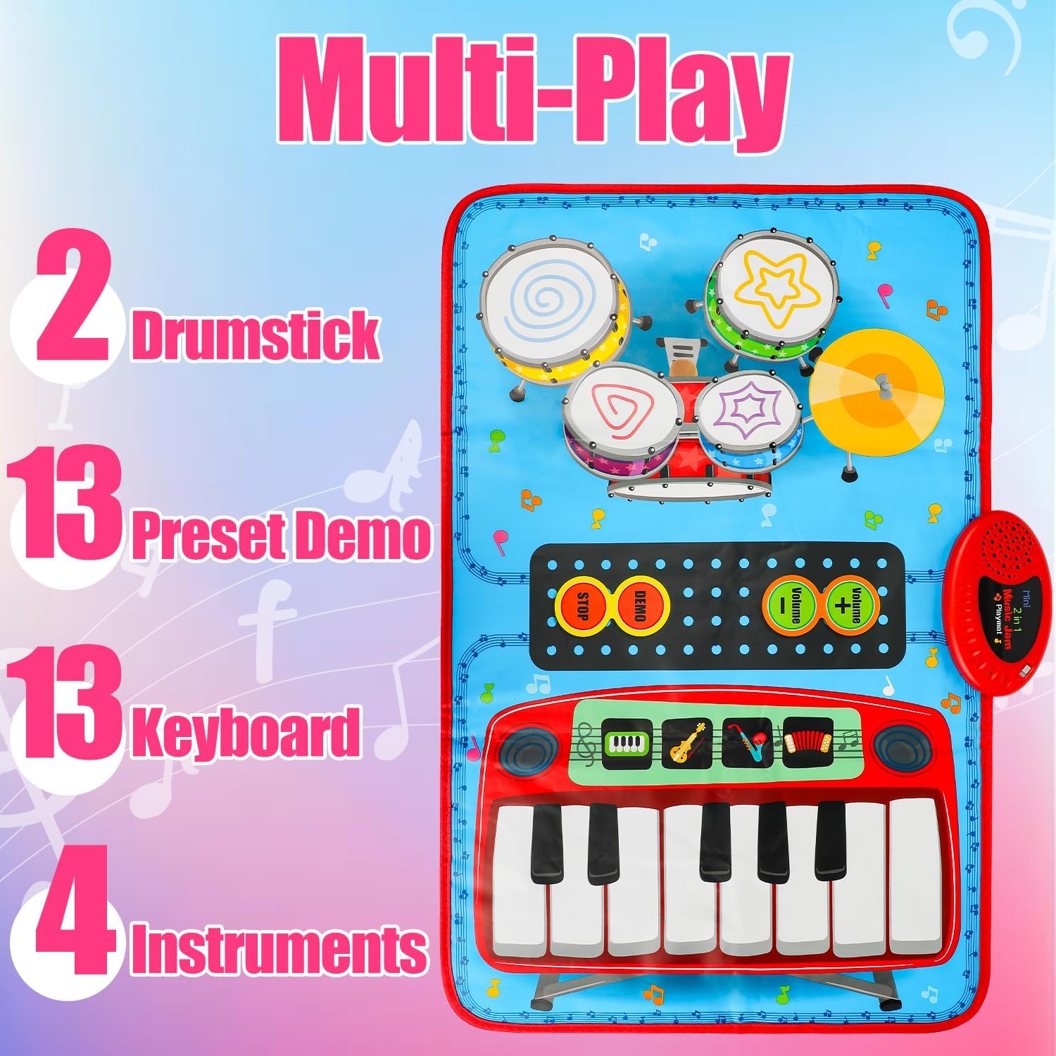 Regalo de cumpleaños para niño de 1 año, tapete de música para niños pequeños de 1 a 3, juguetes de aprendizaje de música 2 en 1 para bebés de 1 a 3