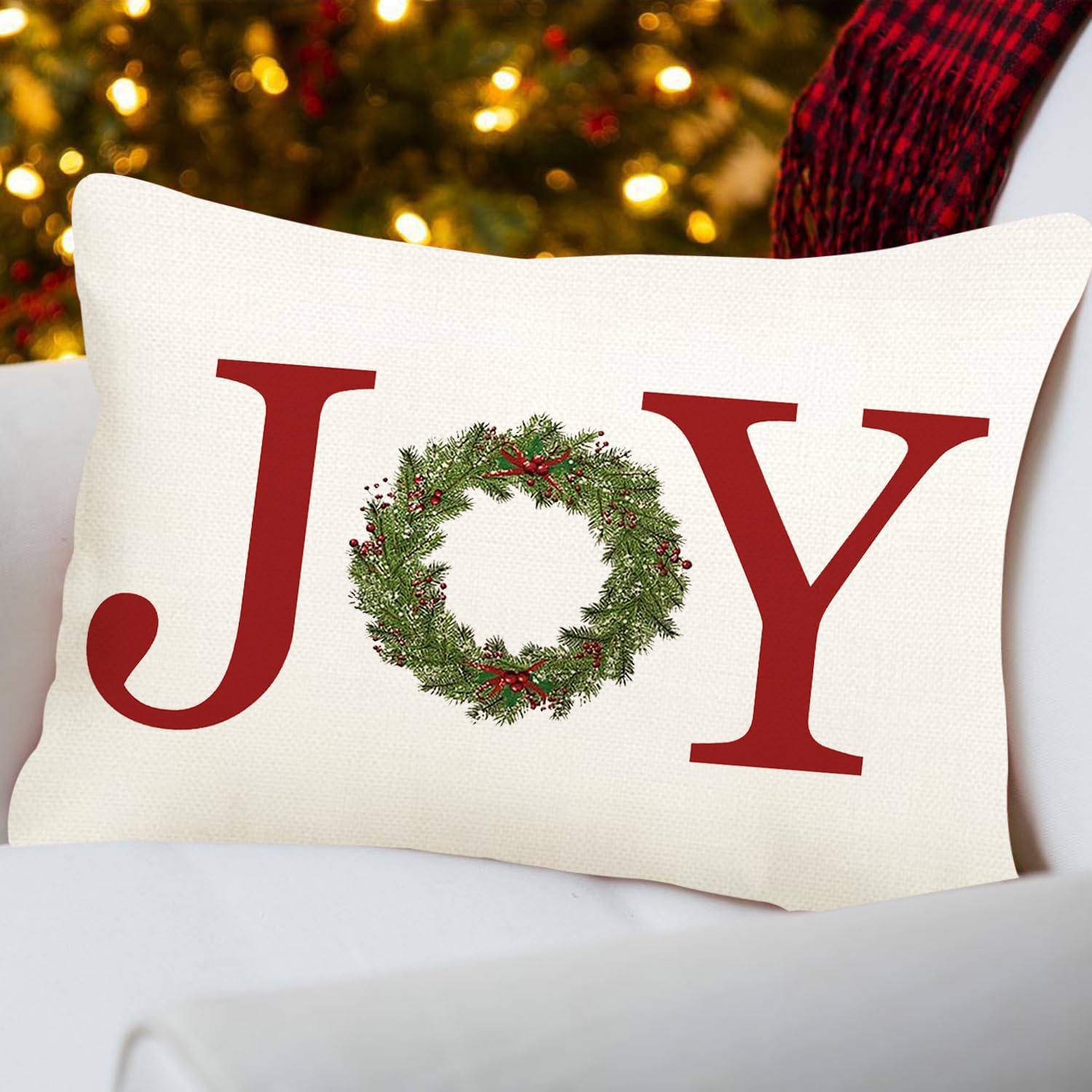 ADFLOOD Fundas de almohada de Navidad de 12 x 20 pulgadas, guirnalda de Navidad, decoración de fiestas, color rojo, para el hogar, sofá
