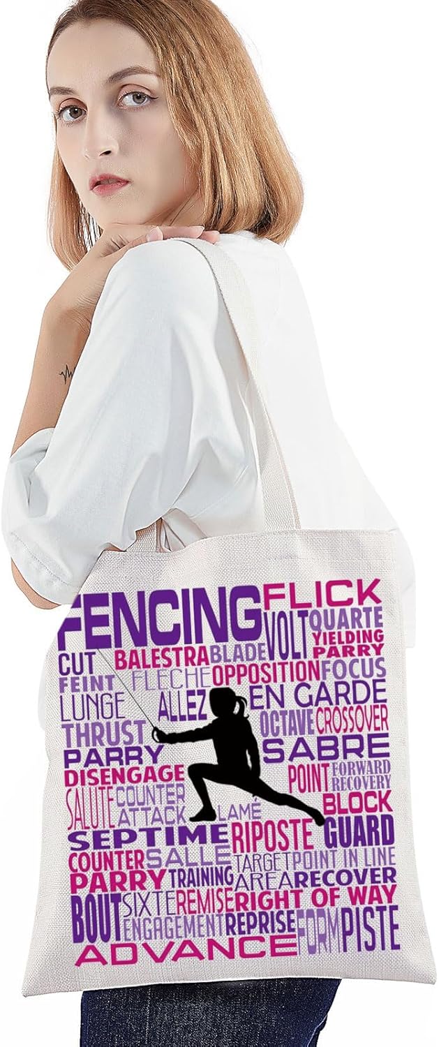 BWWKTOP Esgrima Deporte Tote Bag Esgrima Regalos Esgrima Entrenador Regalo Esgrima Bolso de Hombro para Esgrima Amantes
