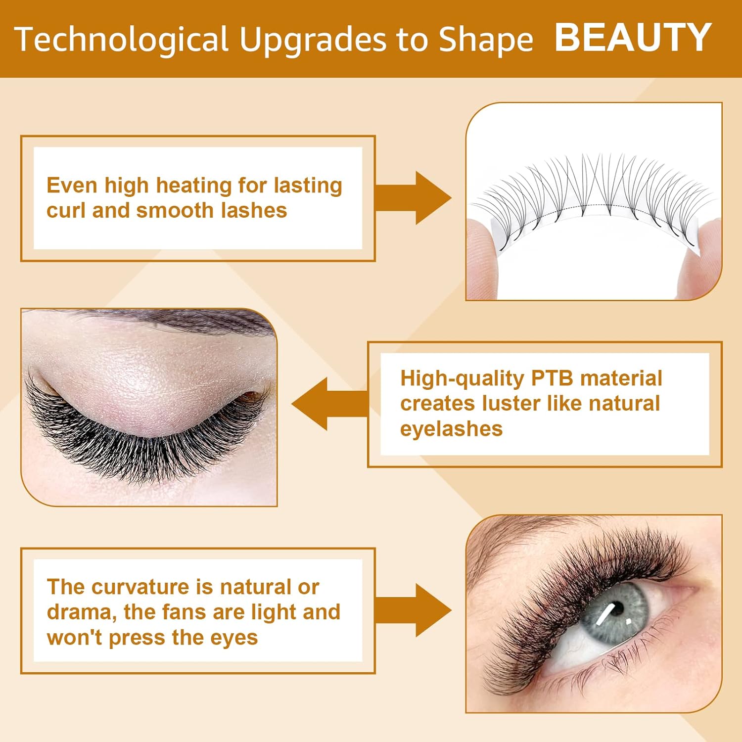 Extensiones de pestañas postizas en abanico 6D-C-0.10-0.63 pulgadas, extensiones de pestañas postizas de volumen en abanico con base puntiaguda,