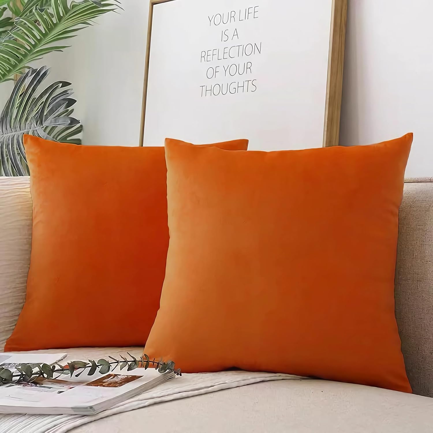 Jyumini Paquete de 2 fundas de almohada de terciopelo suave de 18 x 18 pulgadas, fundas de cojín cuadradas sedosas decorativas con cremallera para