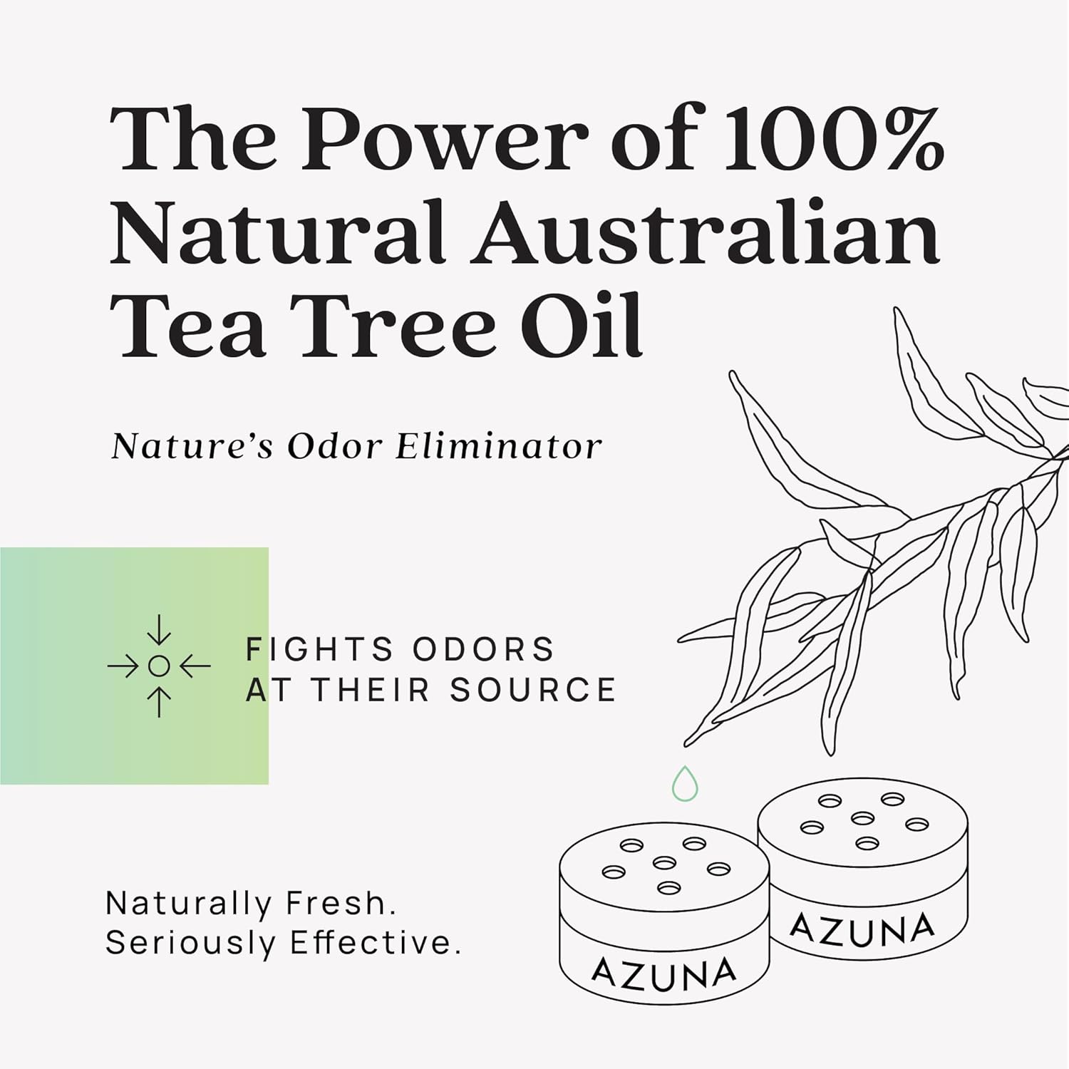 Azuna Bolsa de repuesto de gel removedor de olores totalmente natural, purificador de aire con aceite de árbol de té, a base de plantas y larga